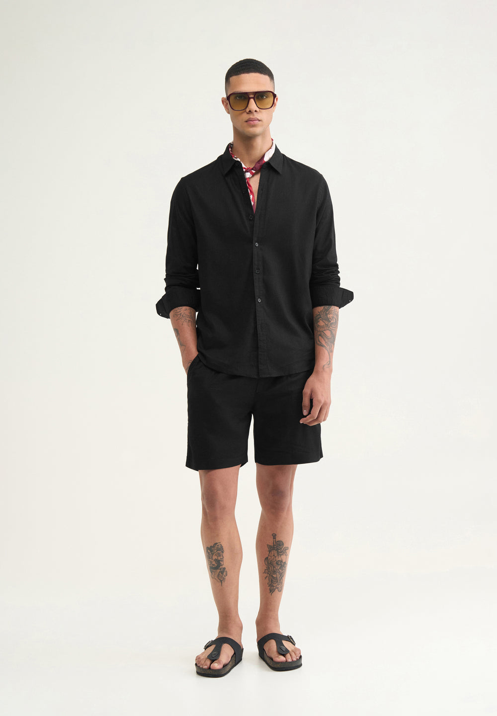 Black Cotton Blend Regular Fit Shirt