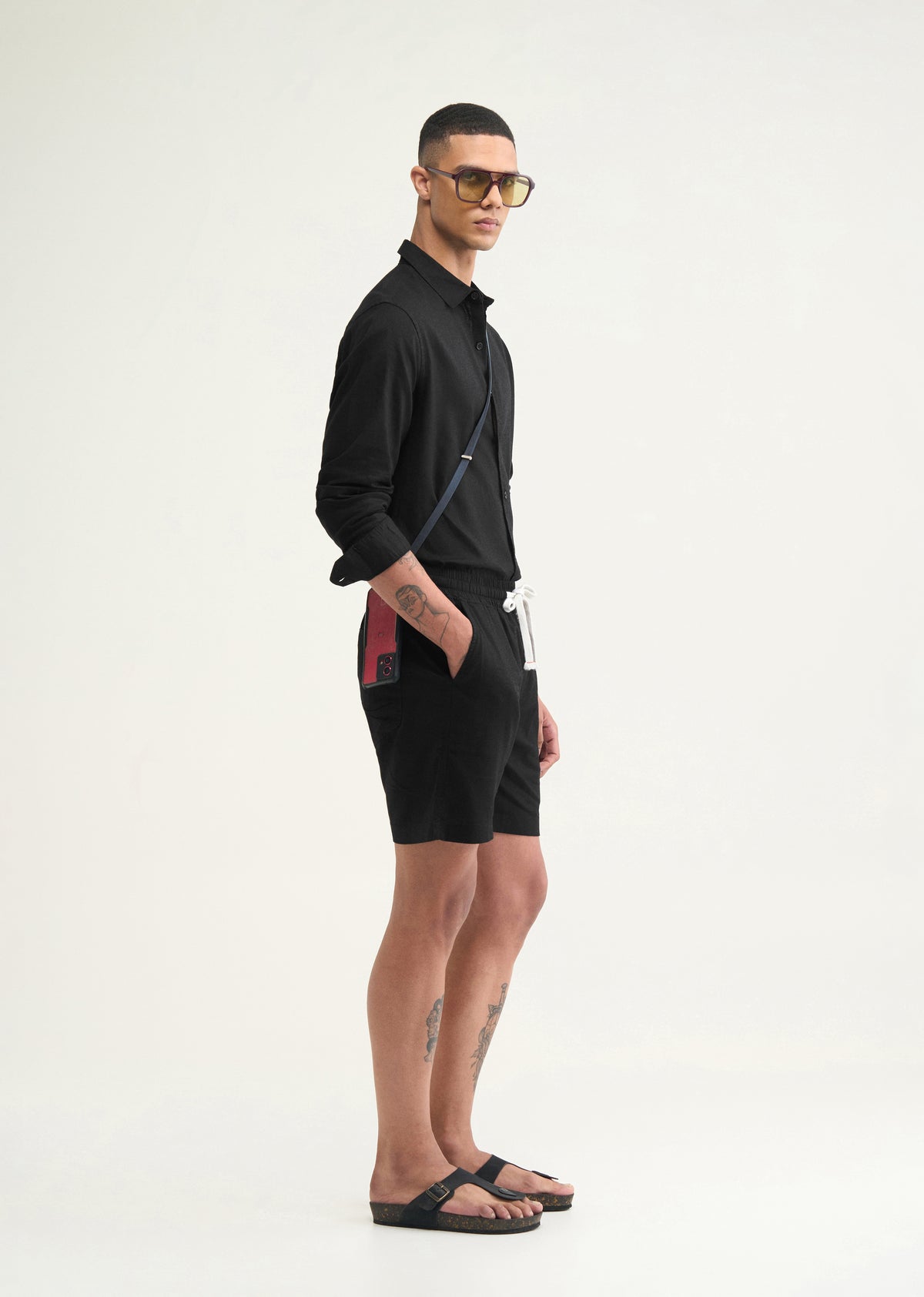 Black Cotton Blend Shorts