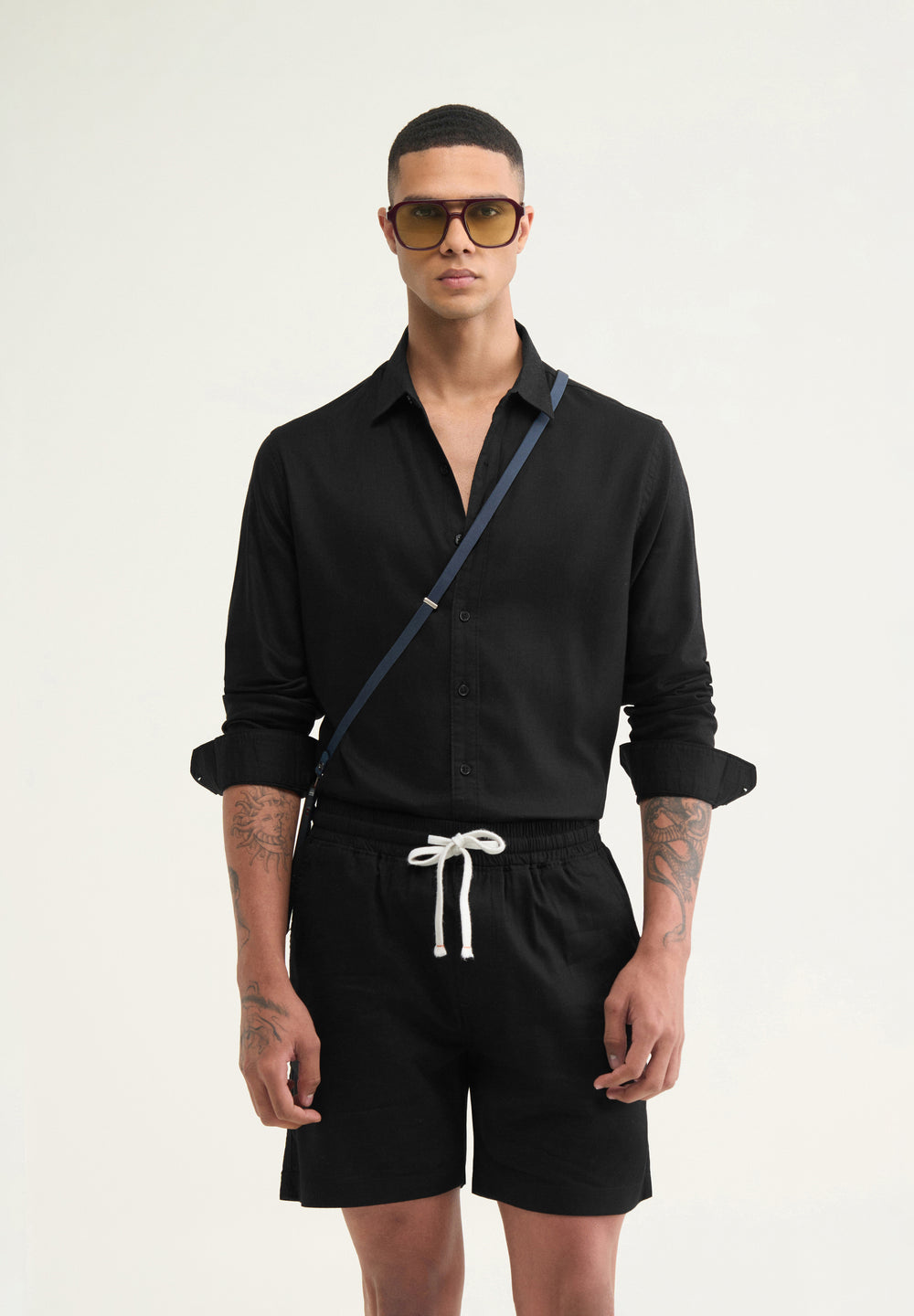 Black Cotton Blend Shorts