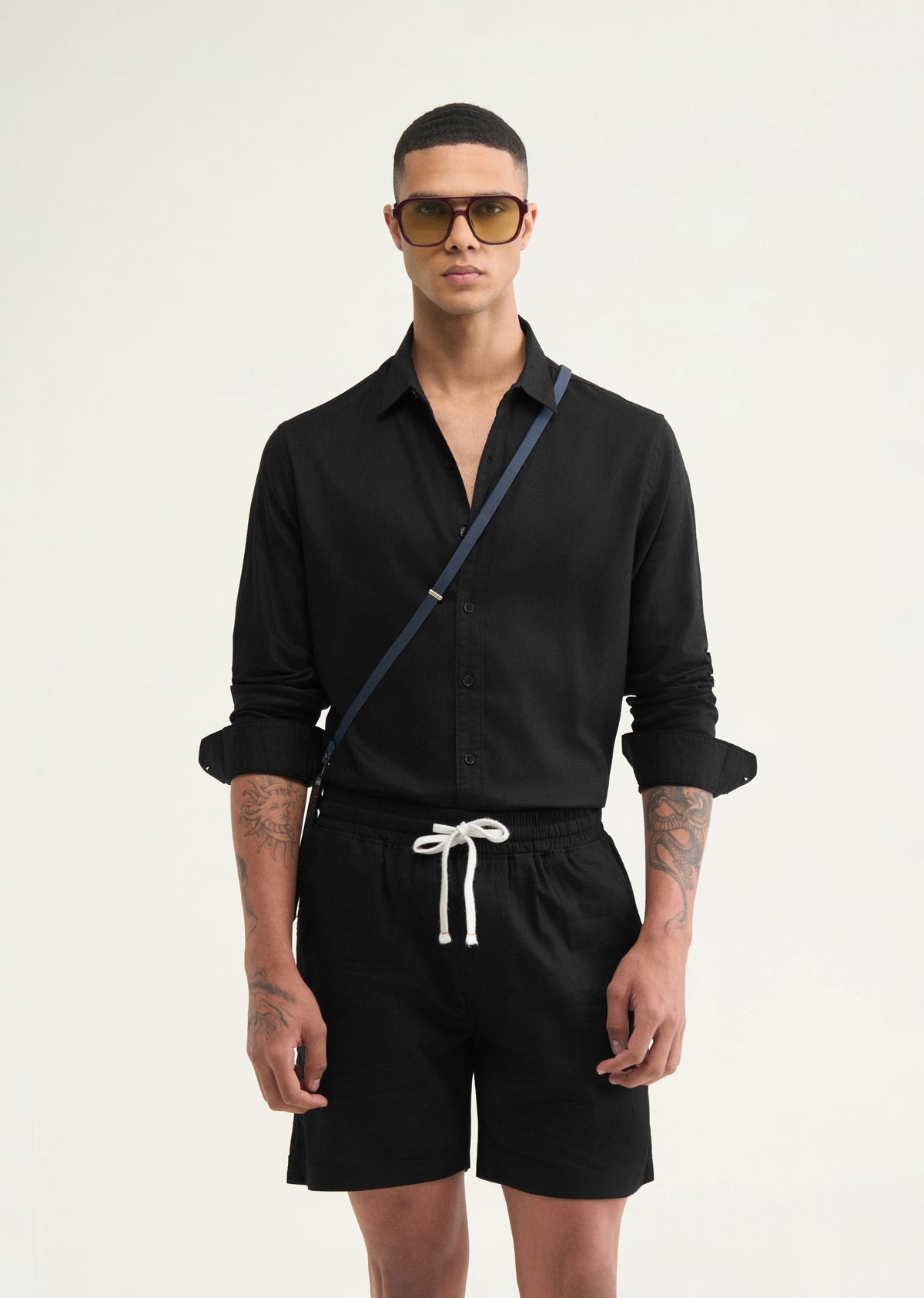 Black Cotton Blend Shorts