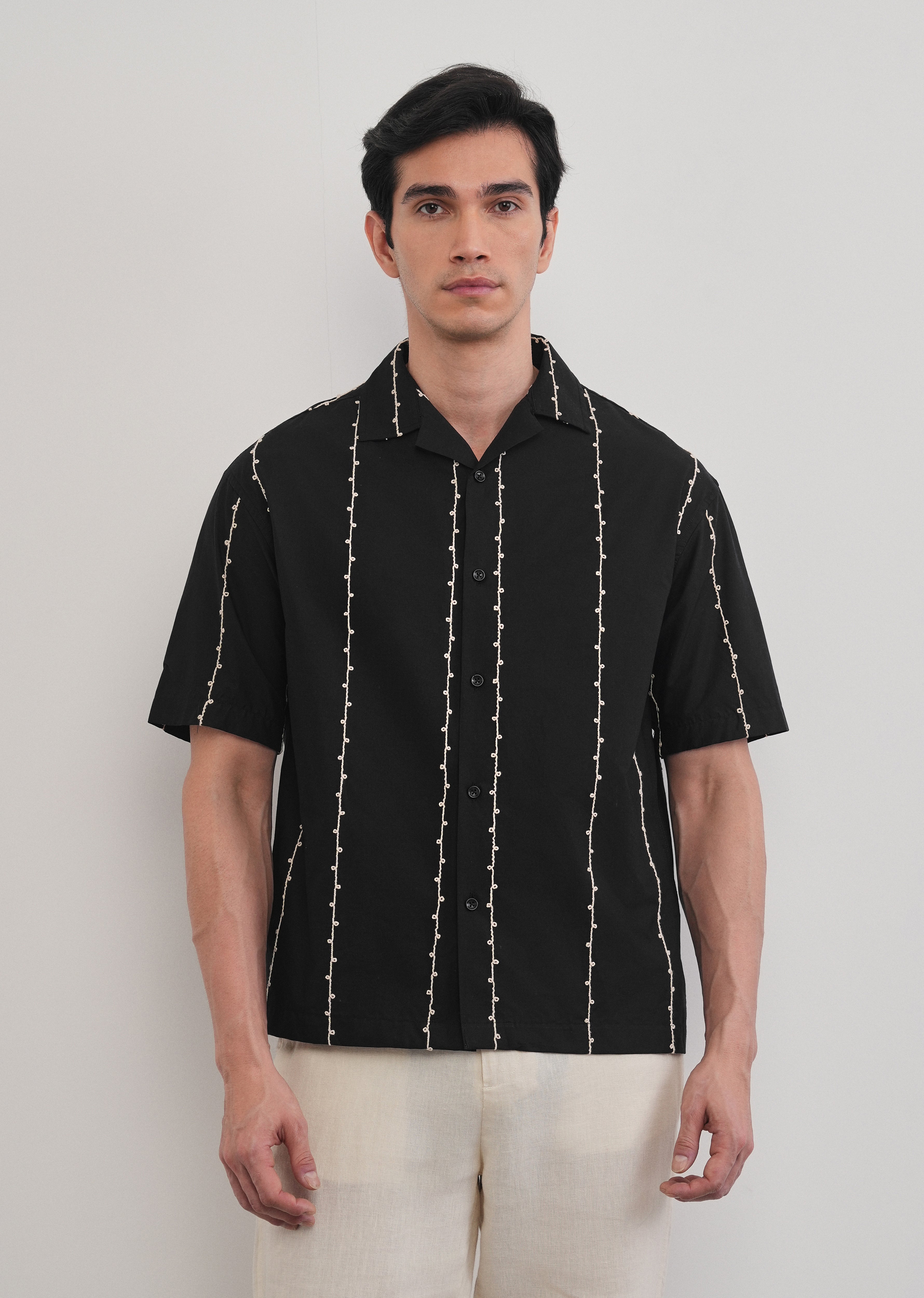 Black Cotton Embroidery Shirt