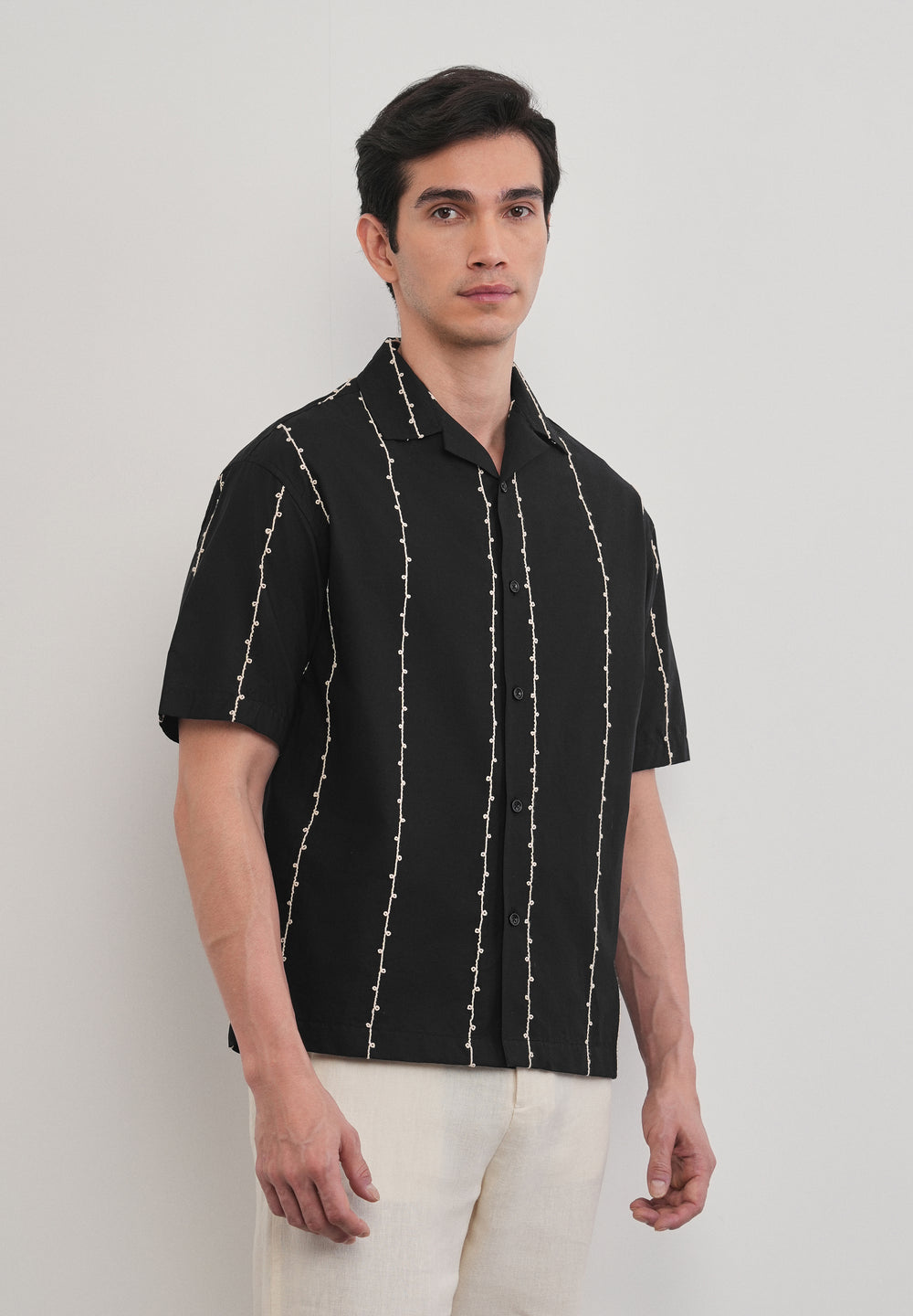Black Cotton Embroidery Shirt