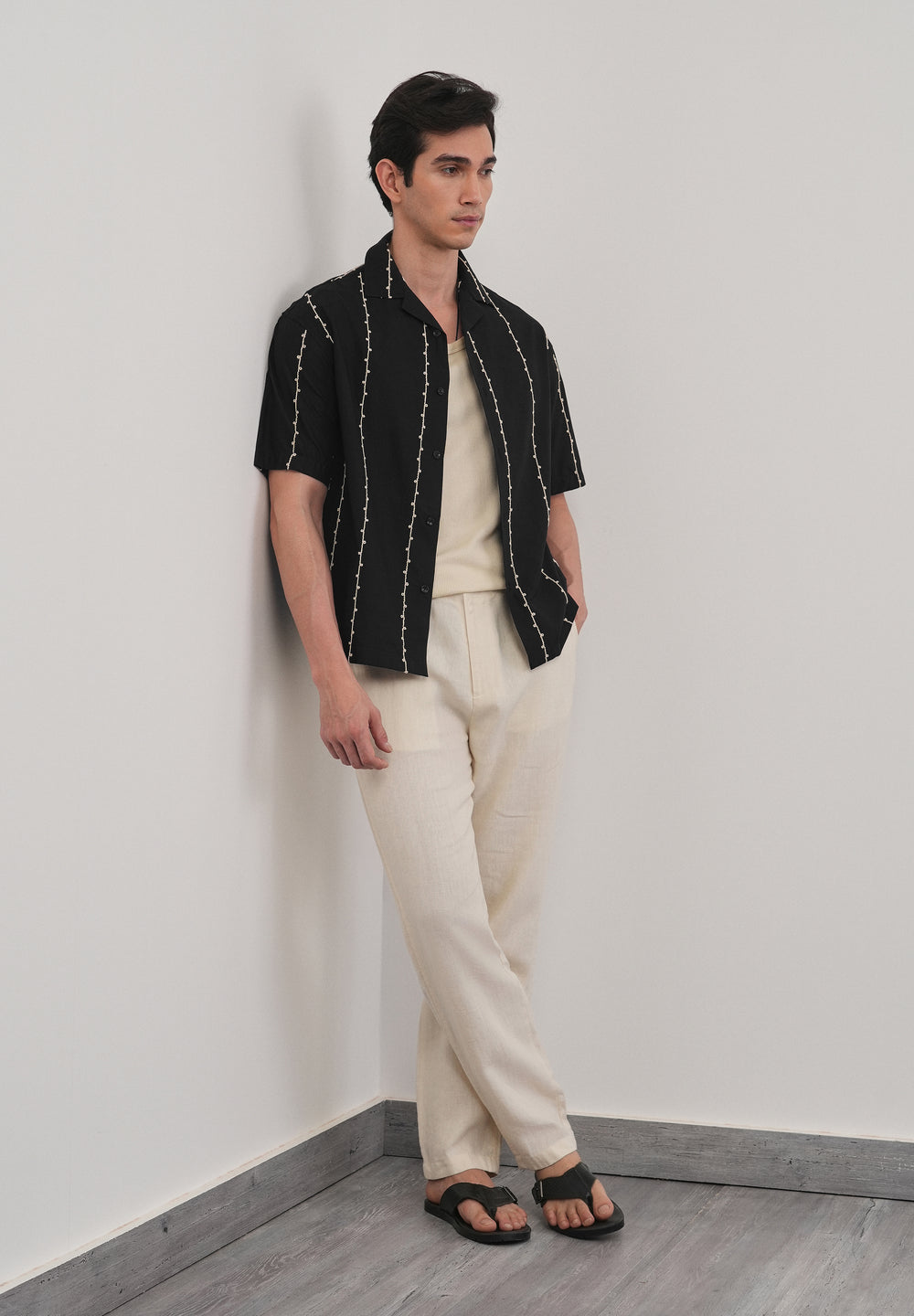 Black Cotton Embroidery Shirt