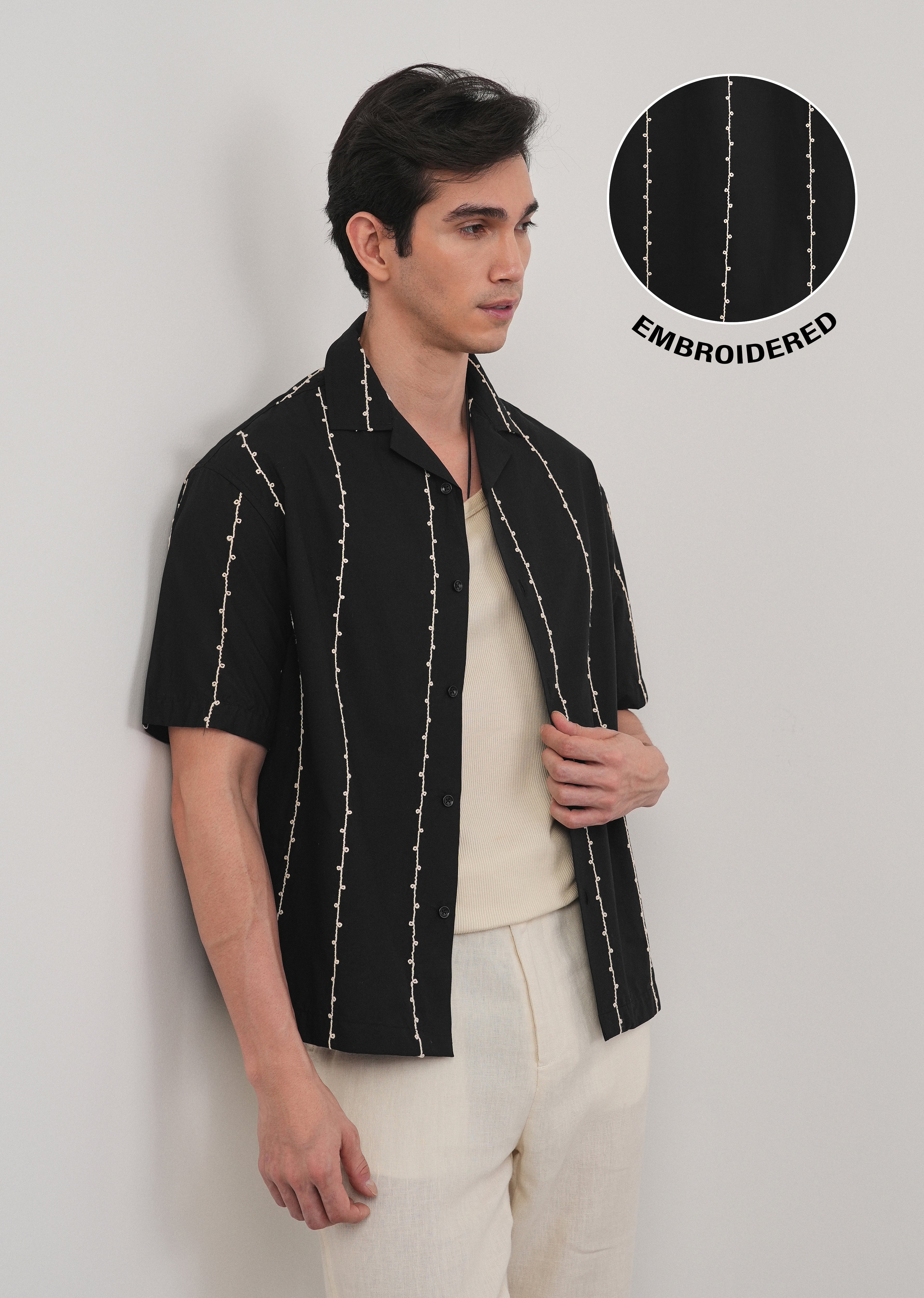 Black Cotton Embroidery Shirt