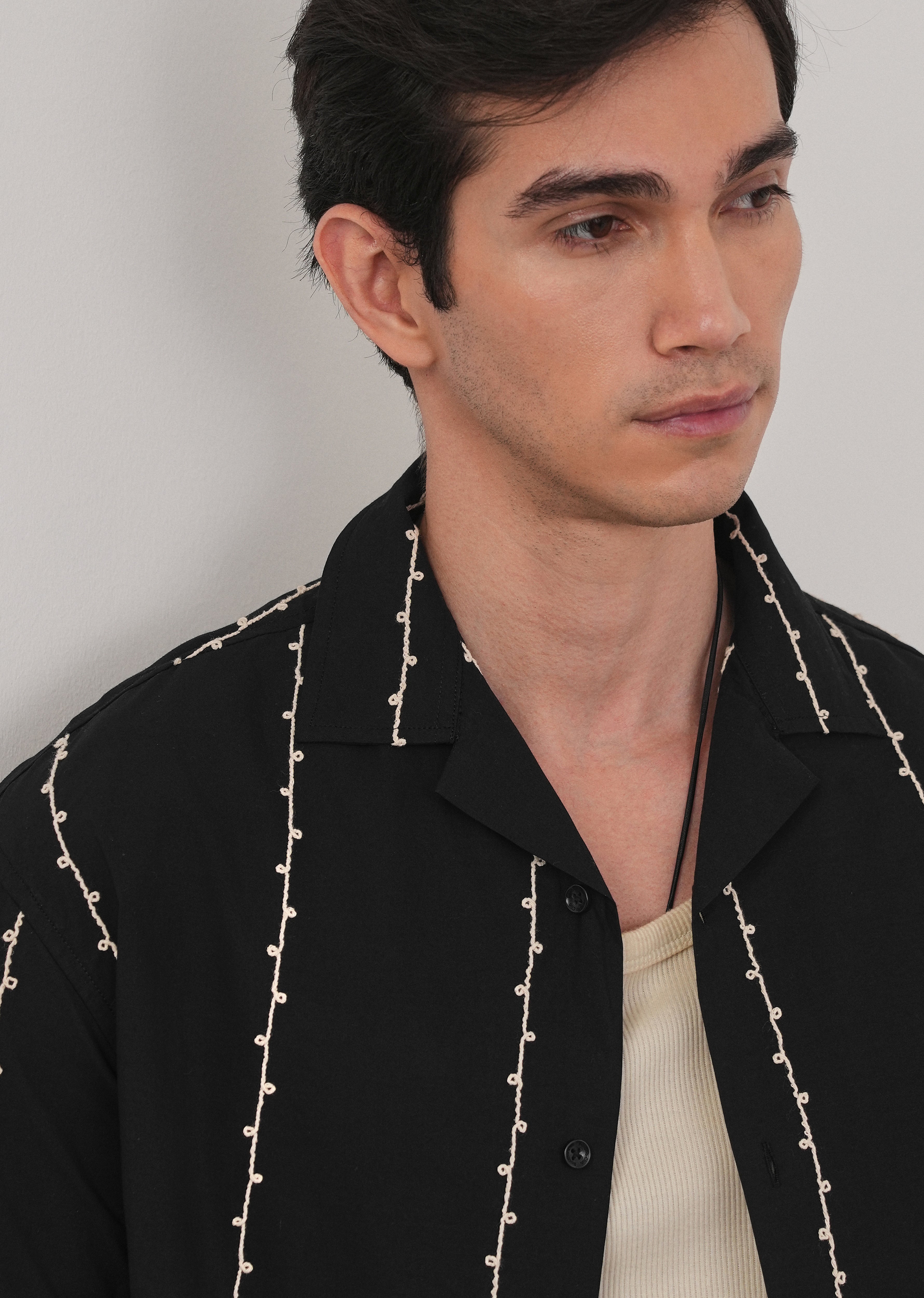 Black Cotton Embroidery Shirt