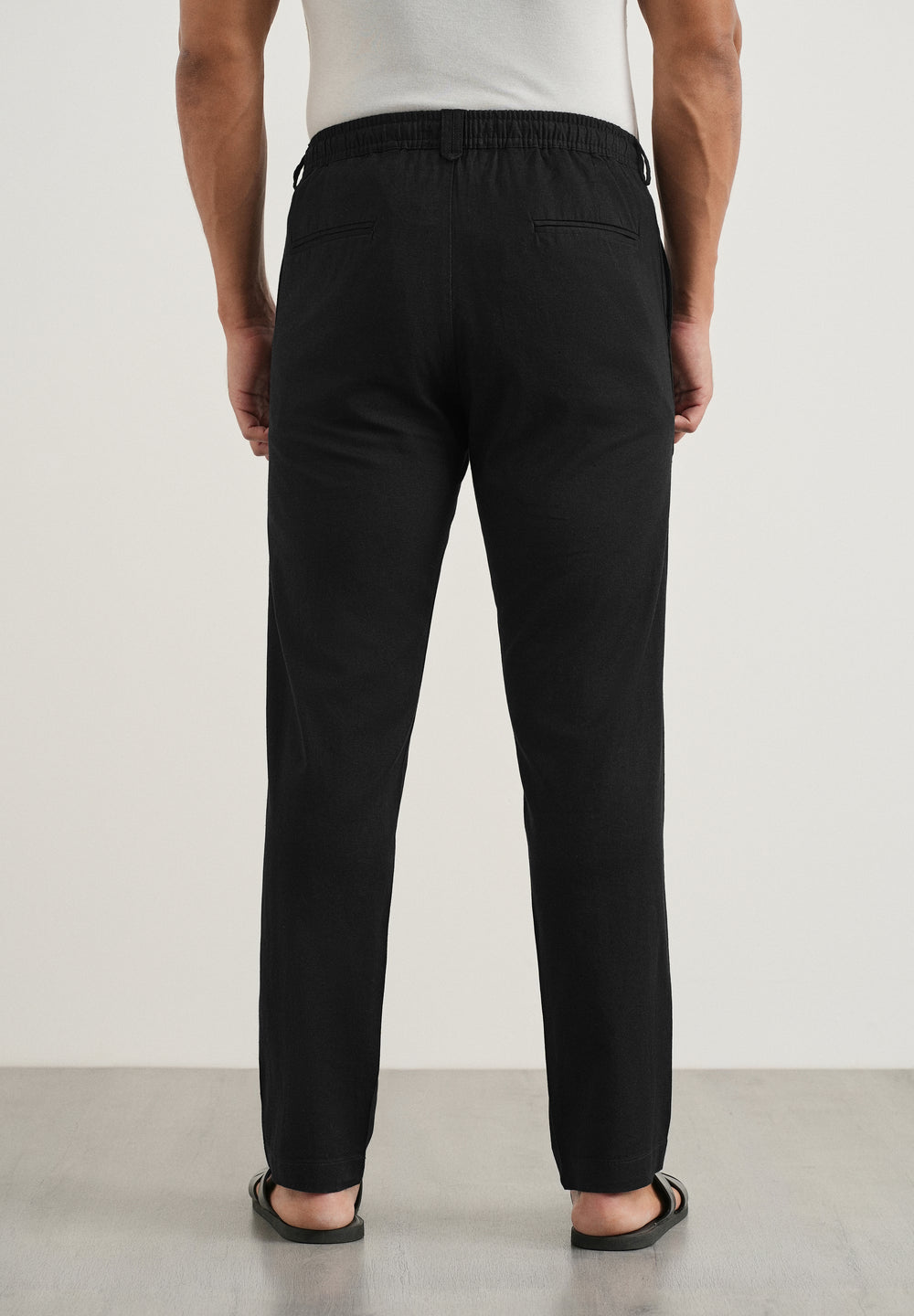 Black Cotton Linen Regular Fit Pant