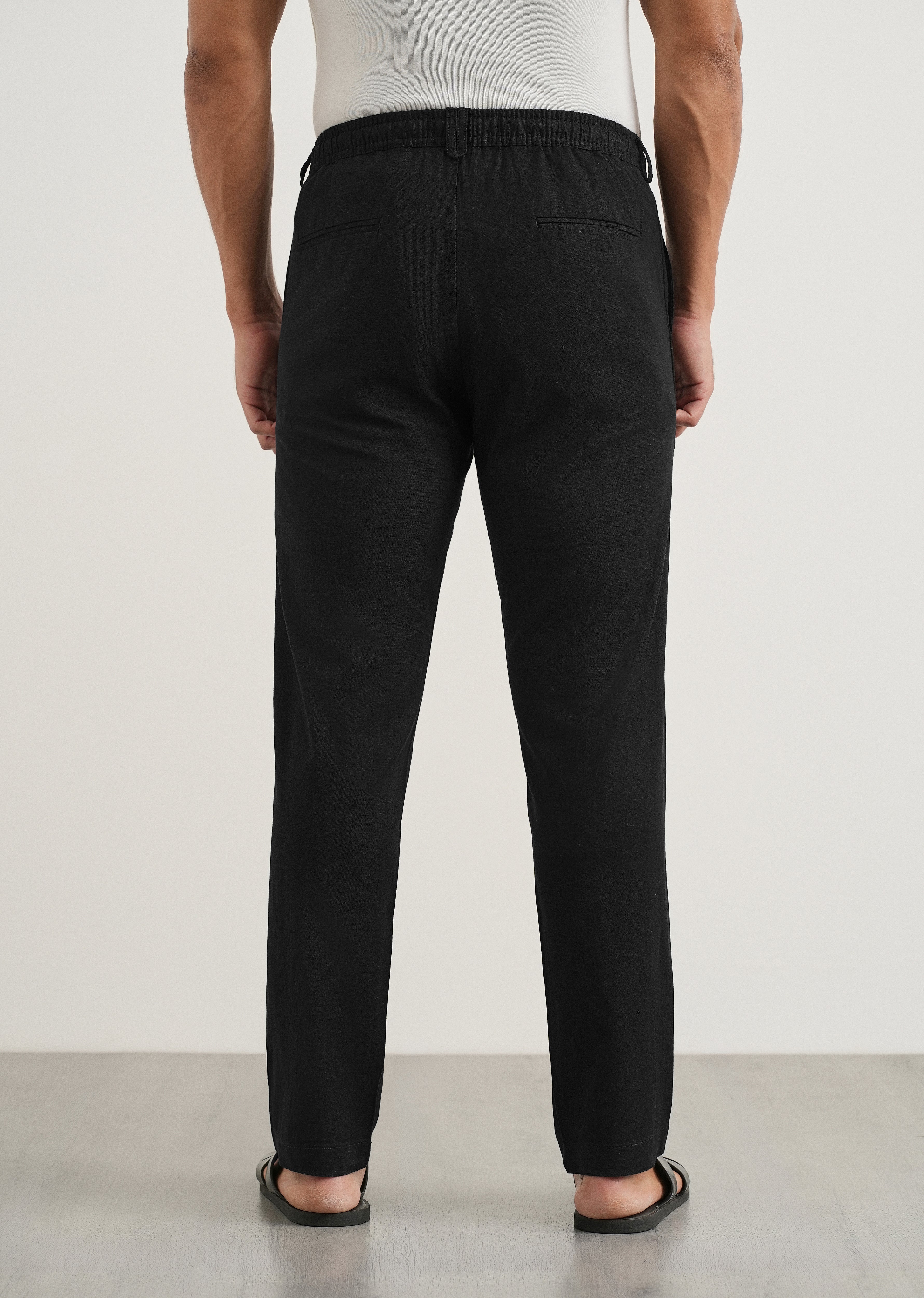 Black Cotton Linen Regular Fit Pant