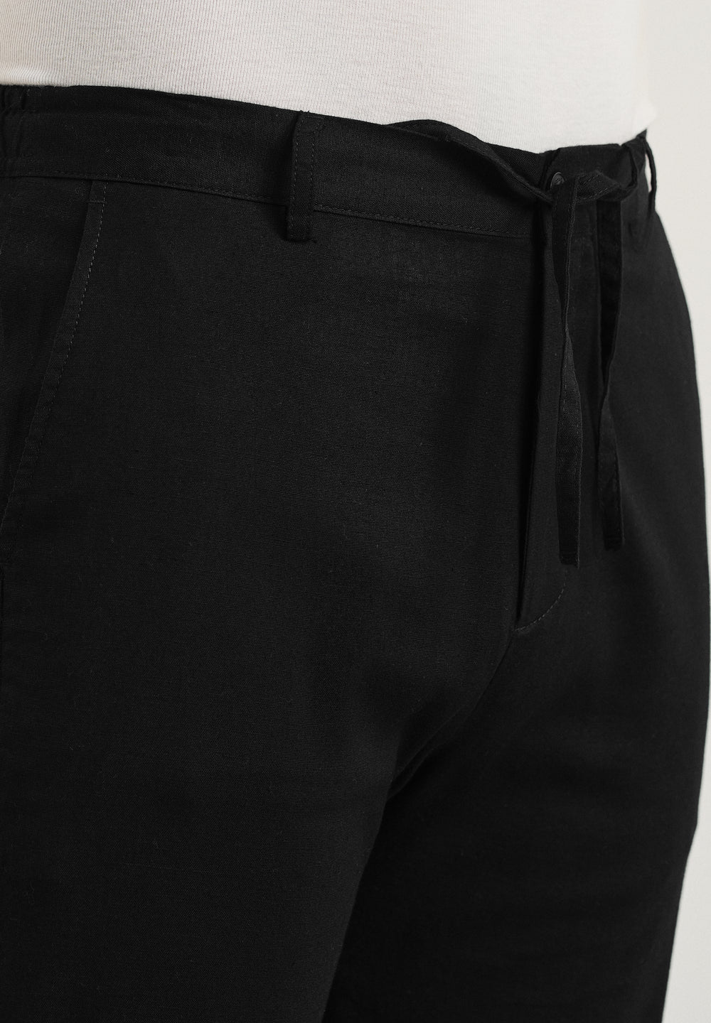 Black Cotton Linen Regular Fit Pant