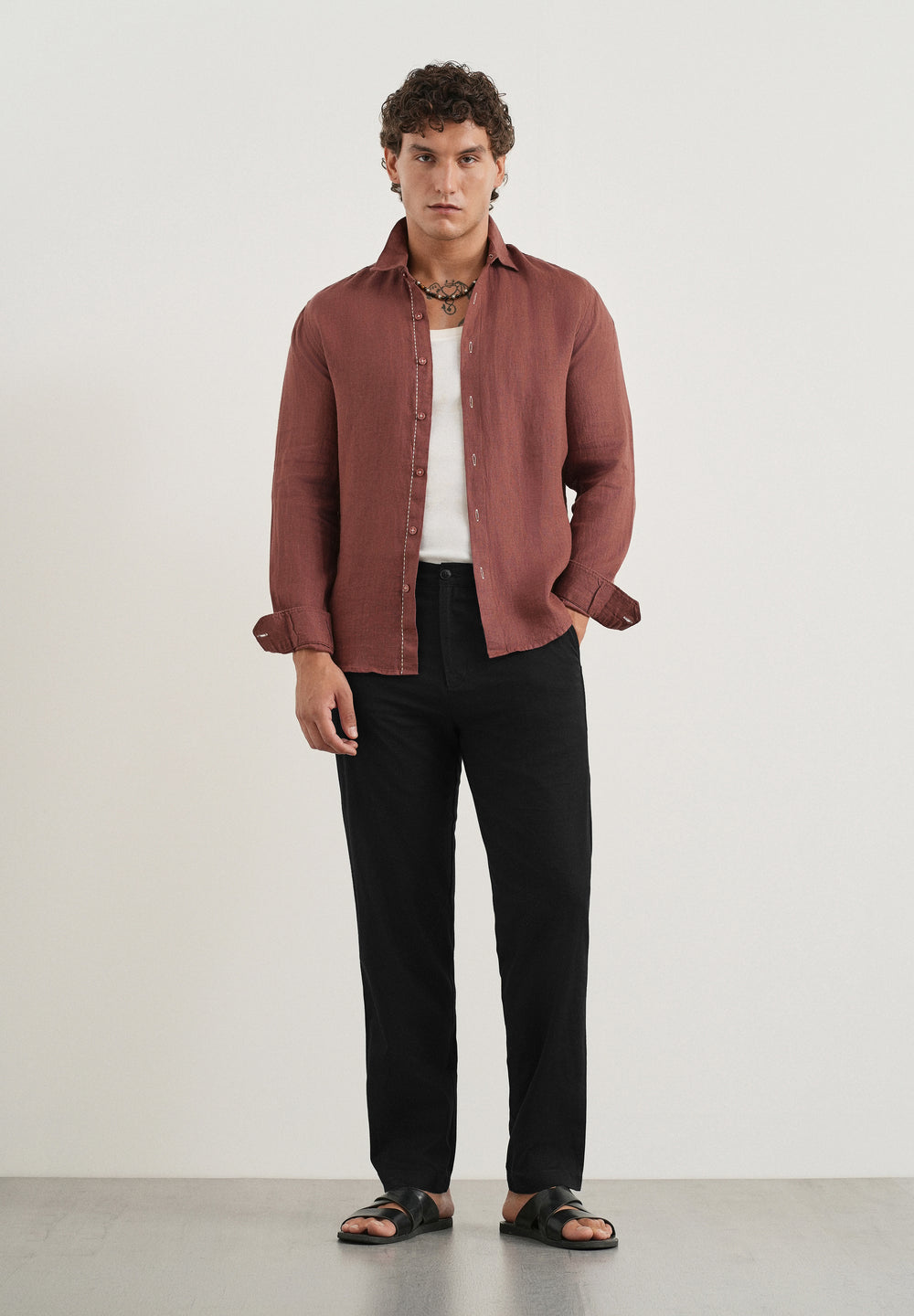 Black Cotton Linen Regular Fit Pant