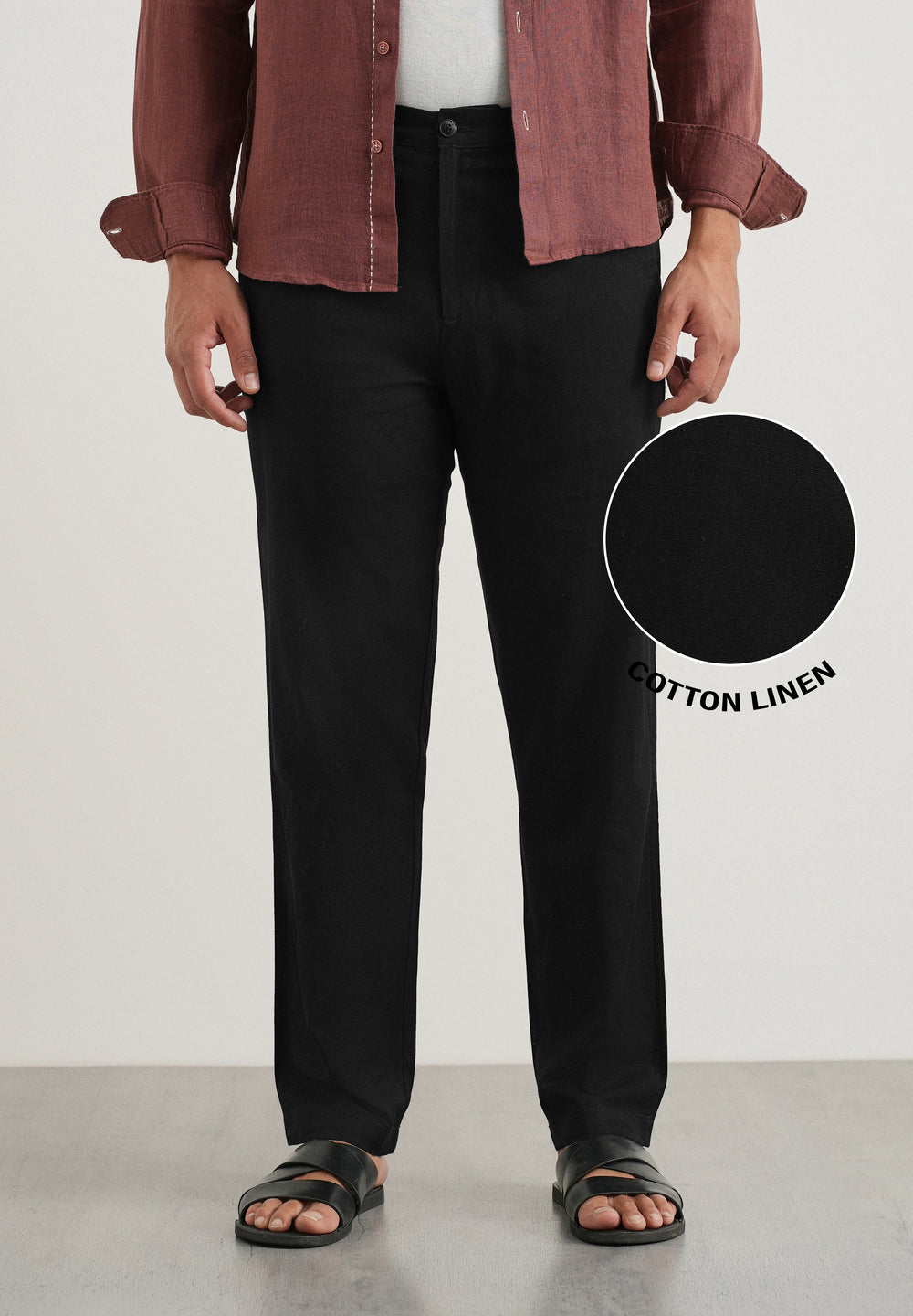 Black Cotton Linen Regular Fit Pant