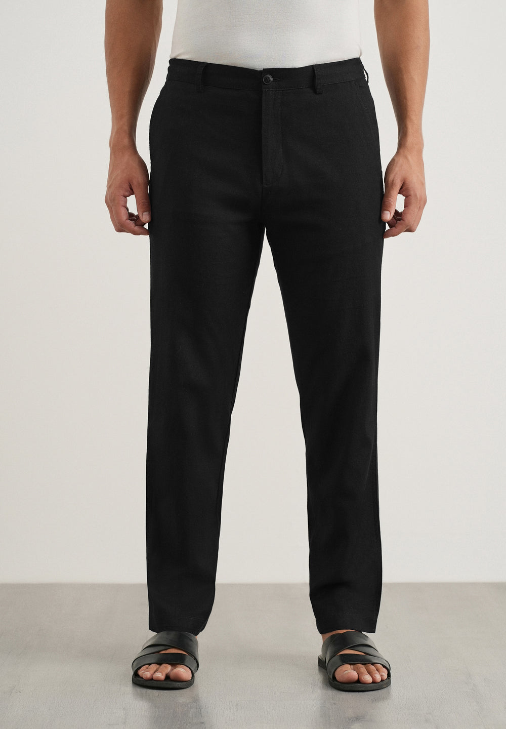 Black Cotton Linen Regular Fit Pant