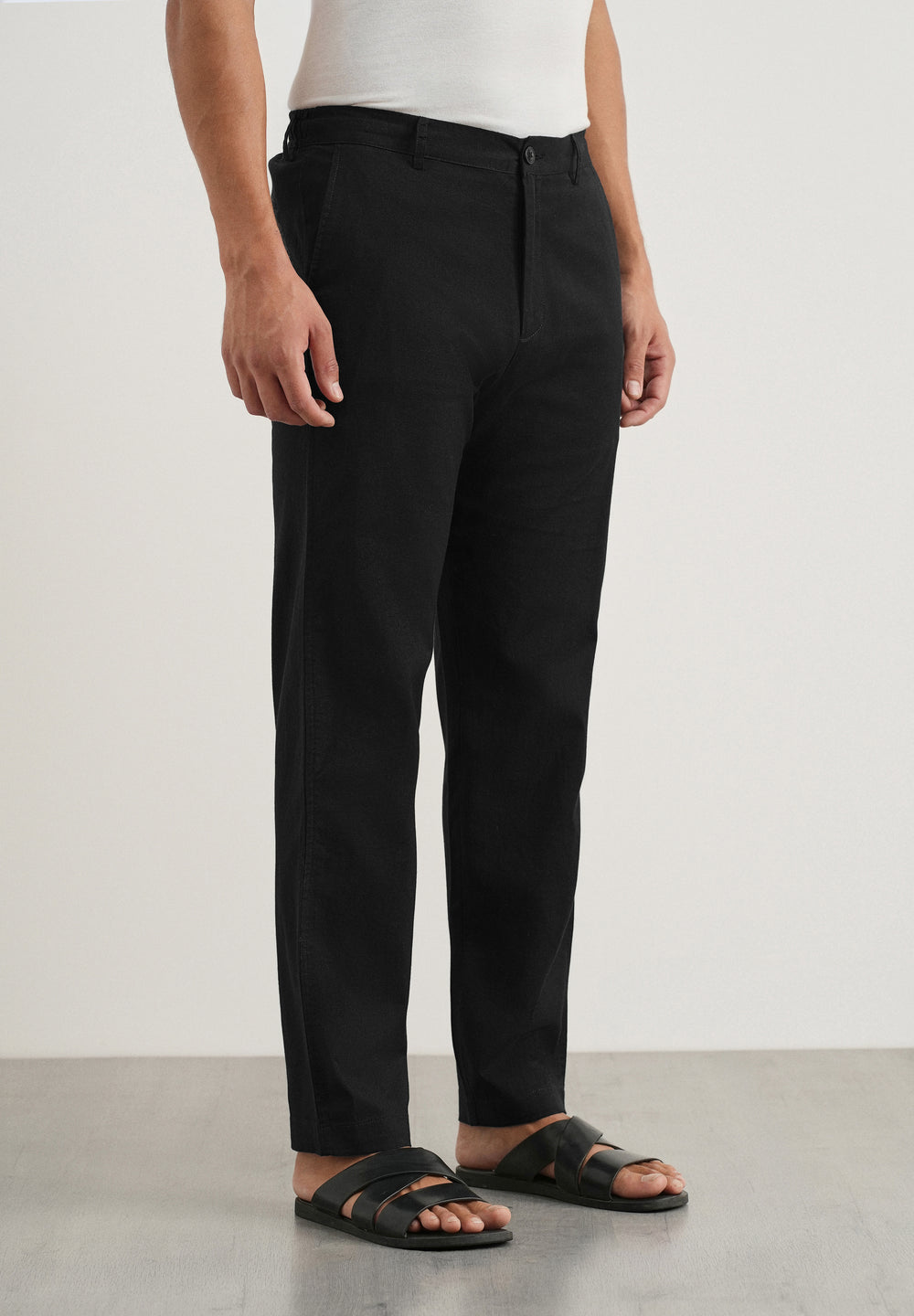 Black Cotton Linen Regular Fit Pant