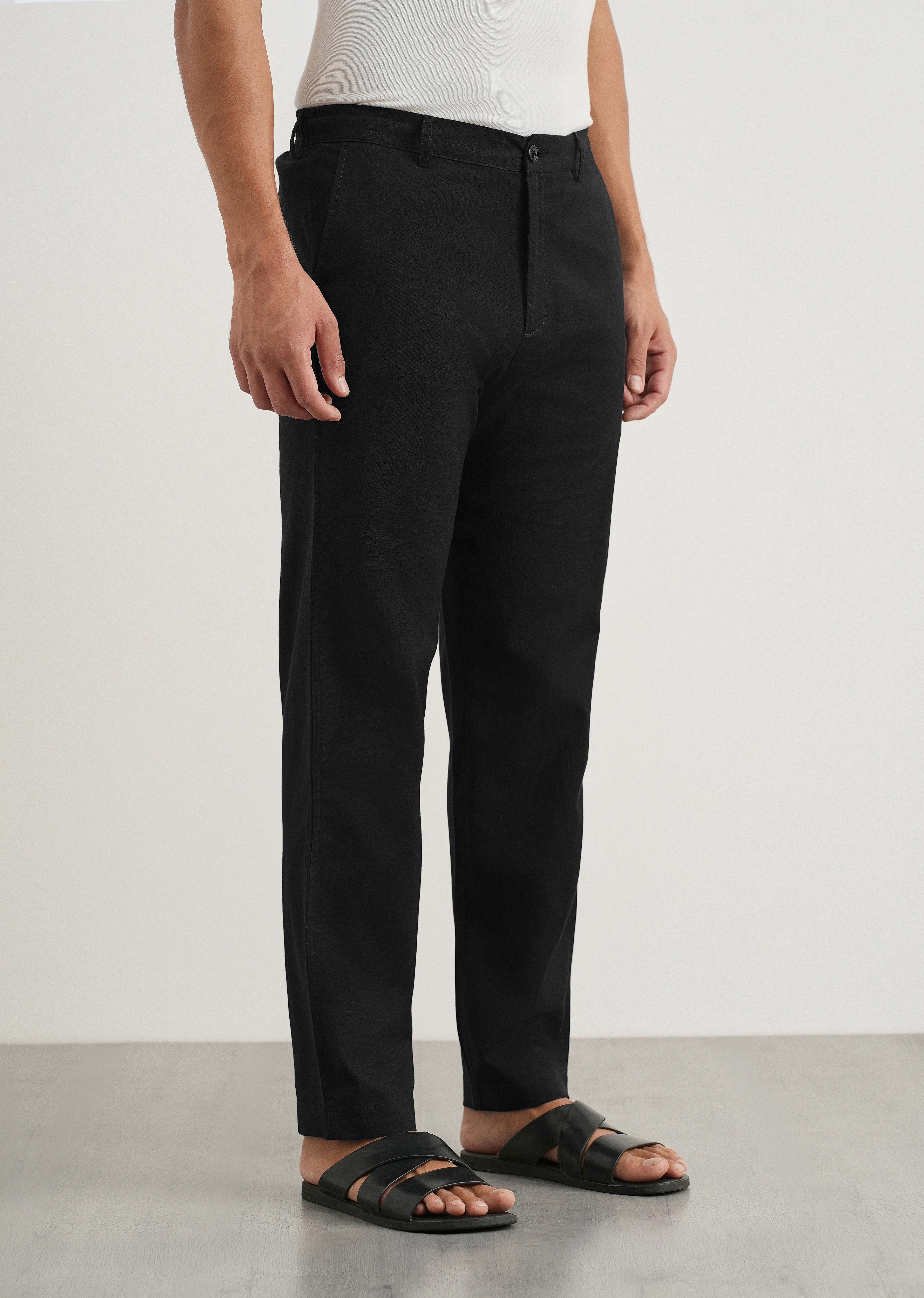 Black Cotton Linen Regular Fit Pant