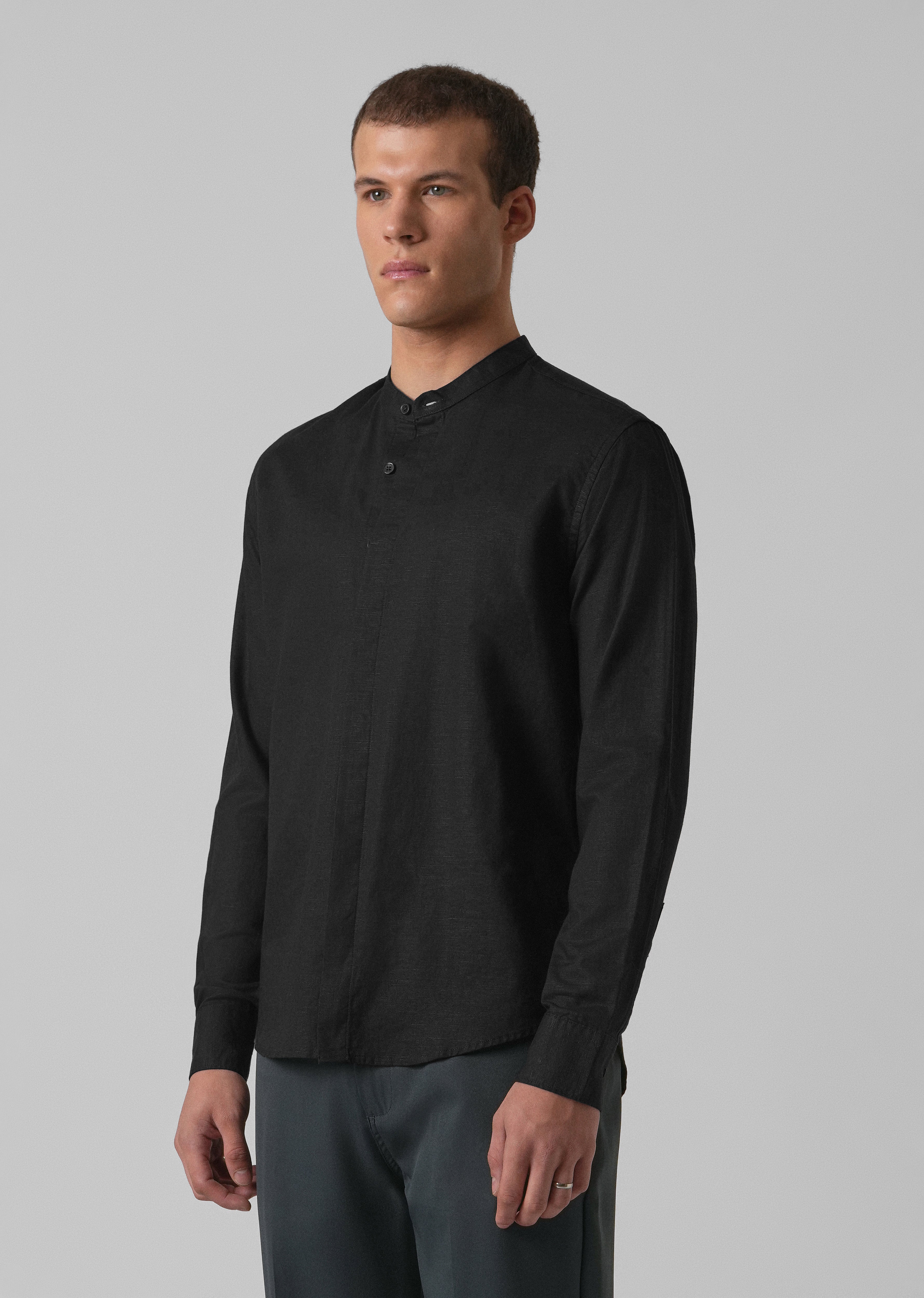 Black Cotton Linen Shirt