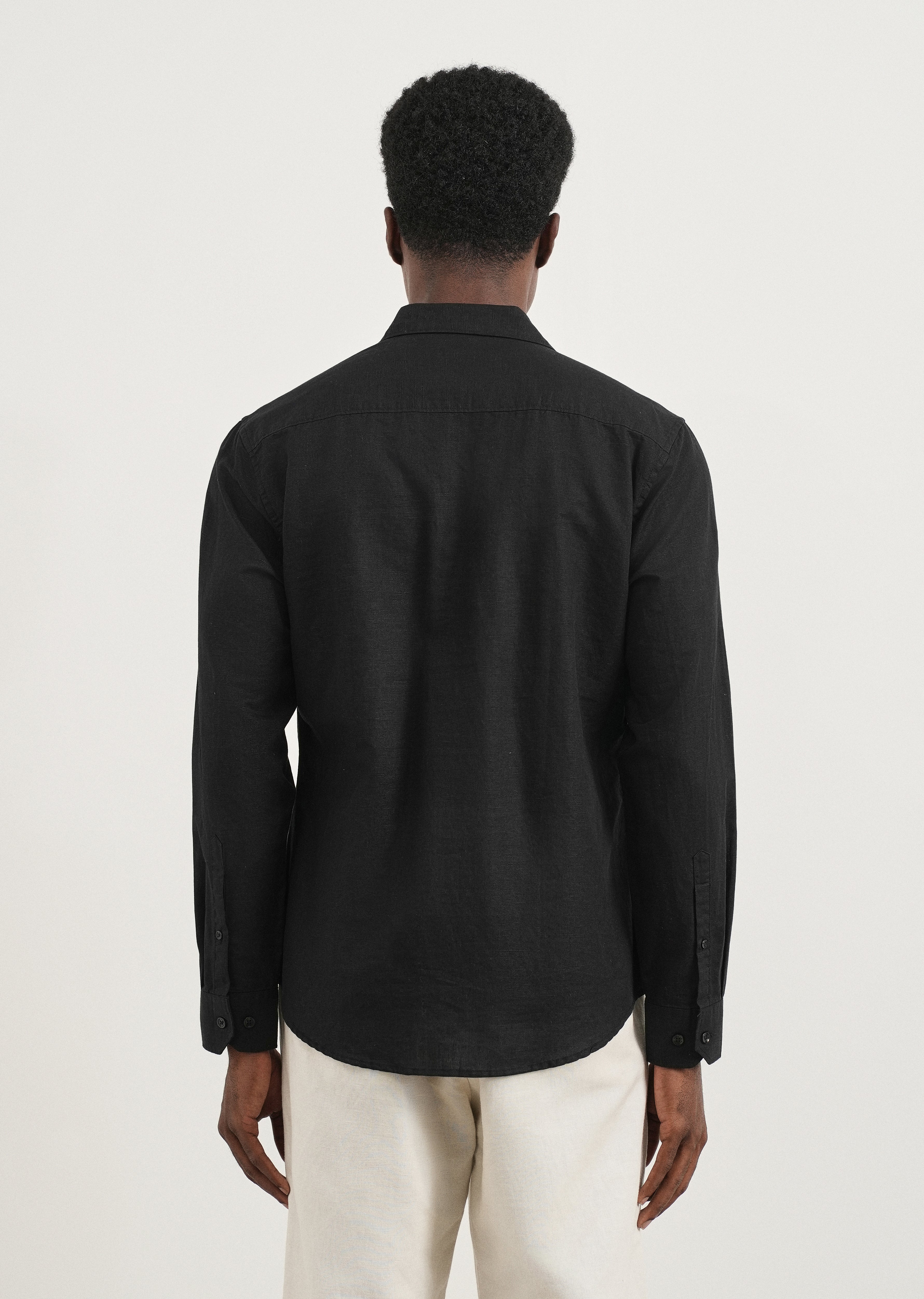 Black Cotton Linen Short Kurta