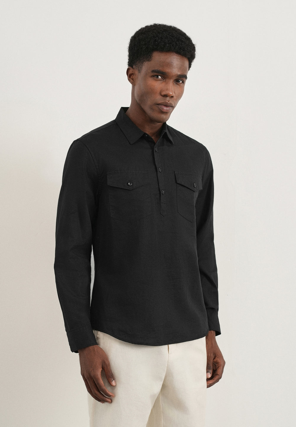 Black Cotton Linen Short Kurta