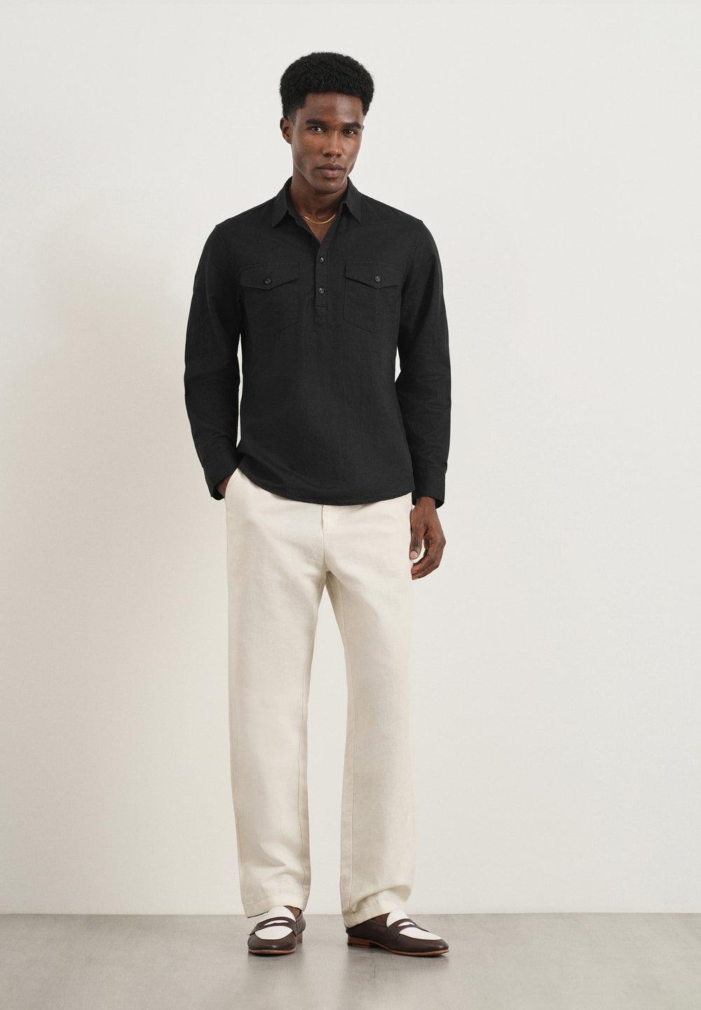 Black Cotton Linen Short Kurta