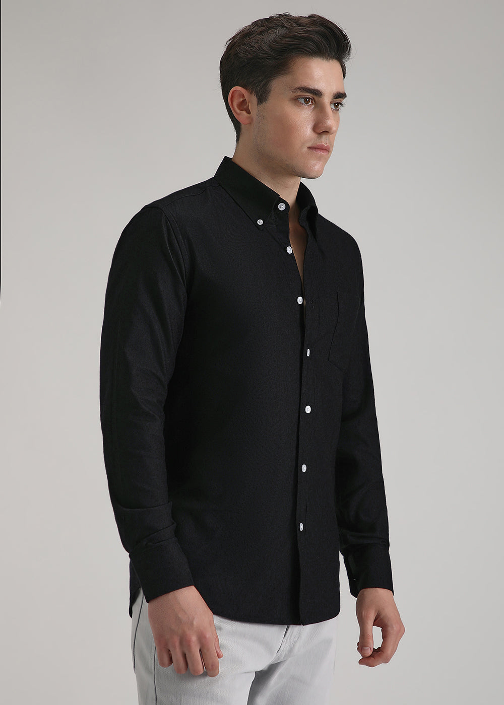 Black Cotton Oxford Shirt