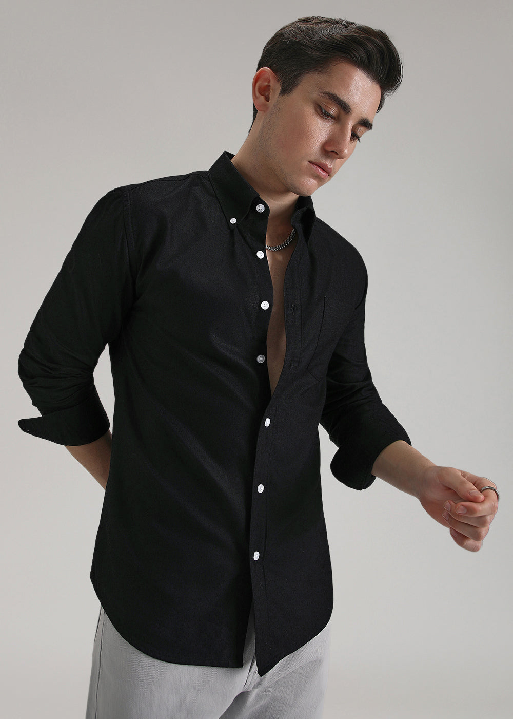 Black Cotton Oxford Shirt