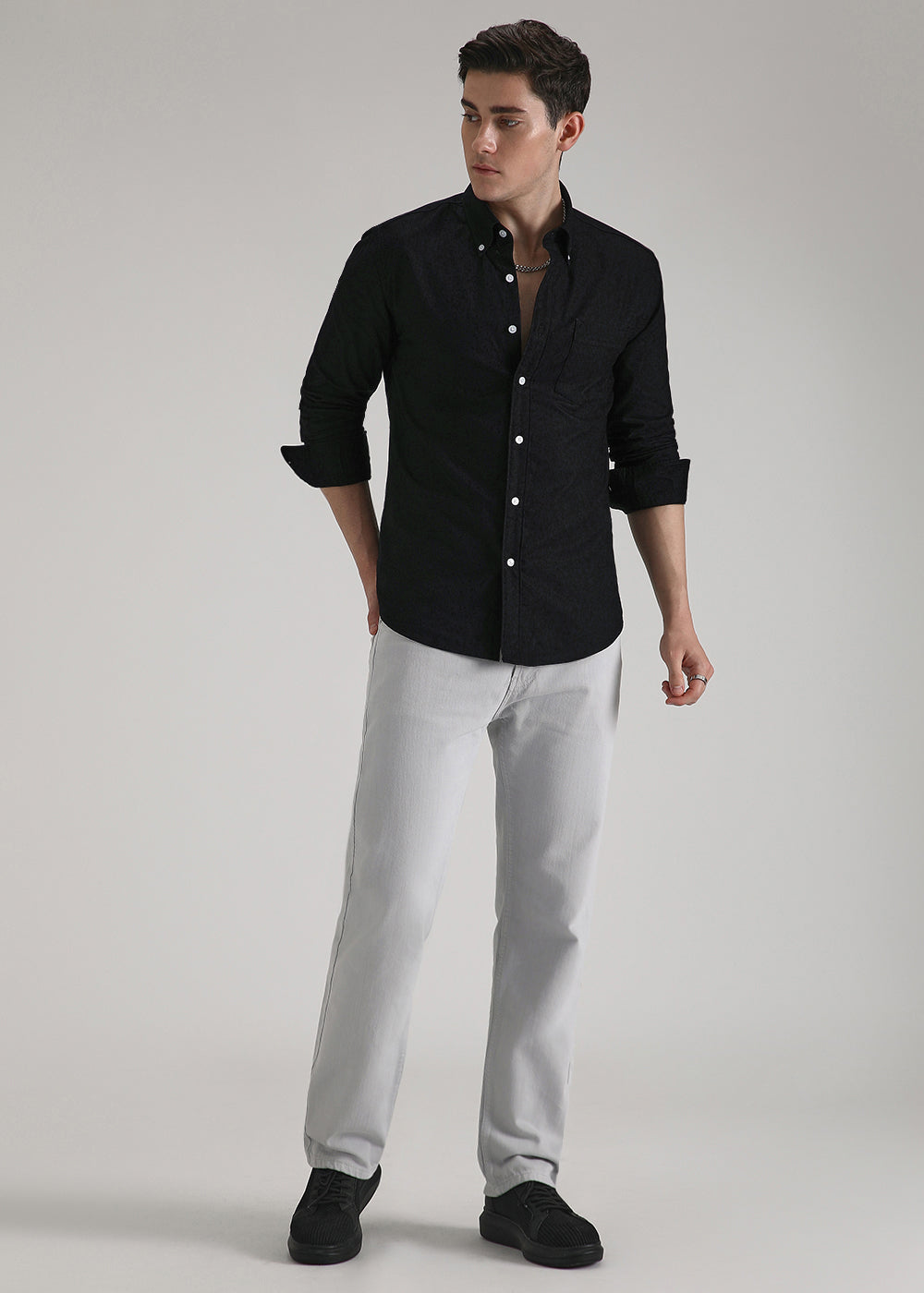 Black Cotton Oxford Shirt