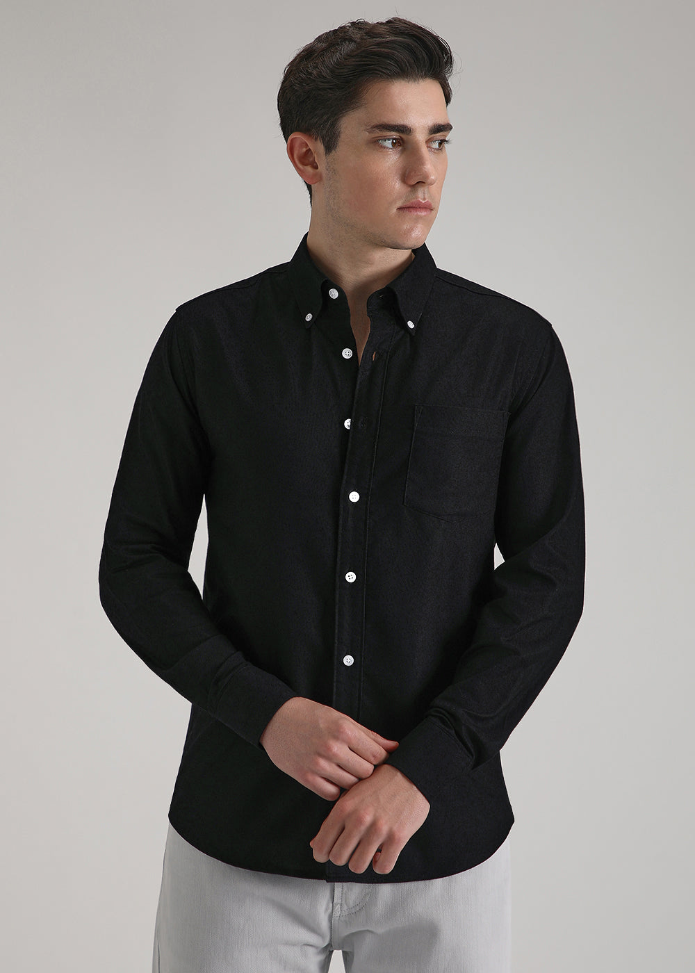 Black Cotton Oxford Shirt