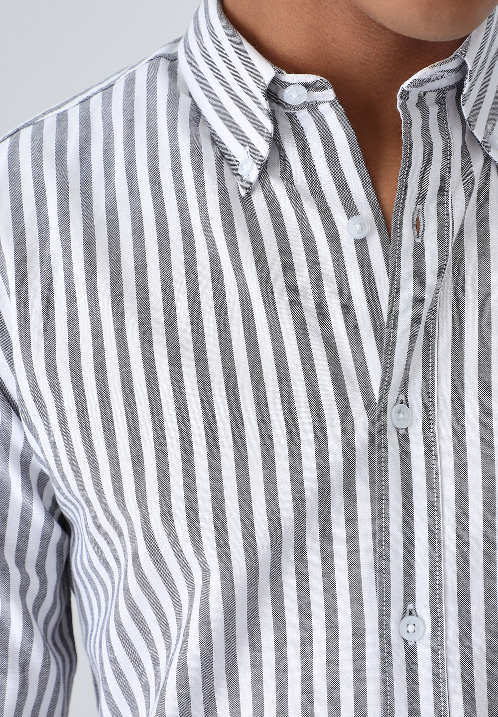 Black Cotton Oxford Stripe Shirt