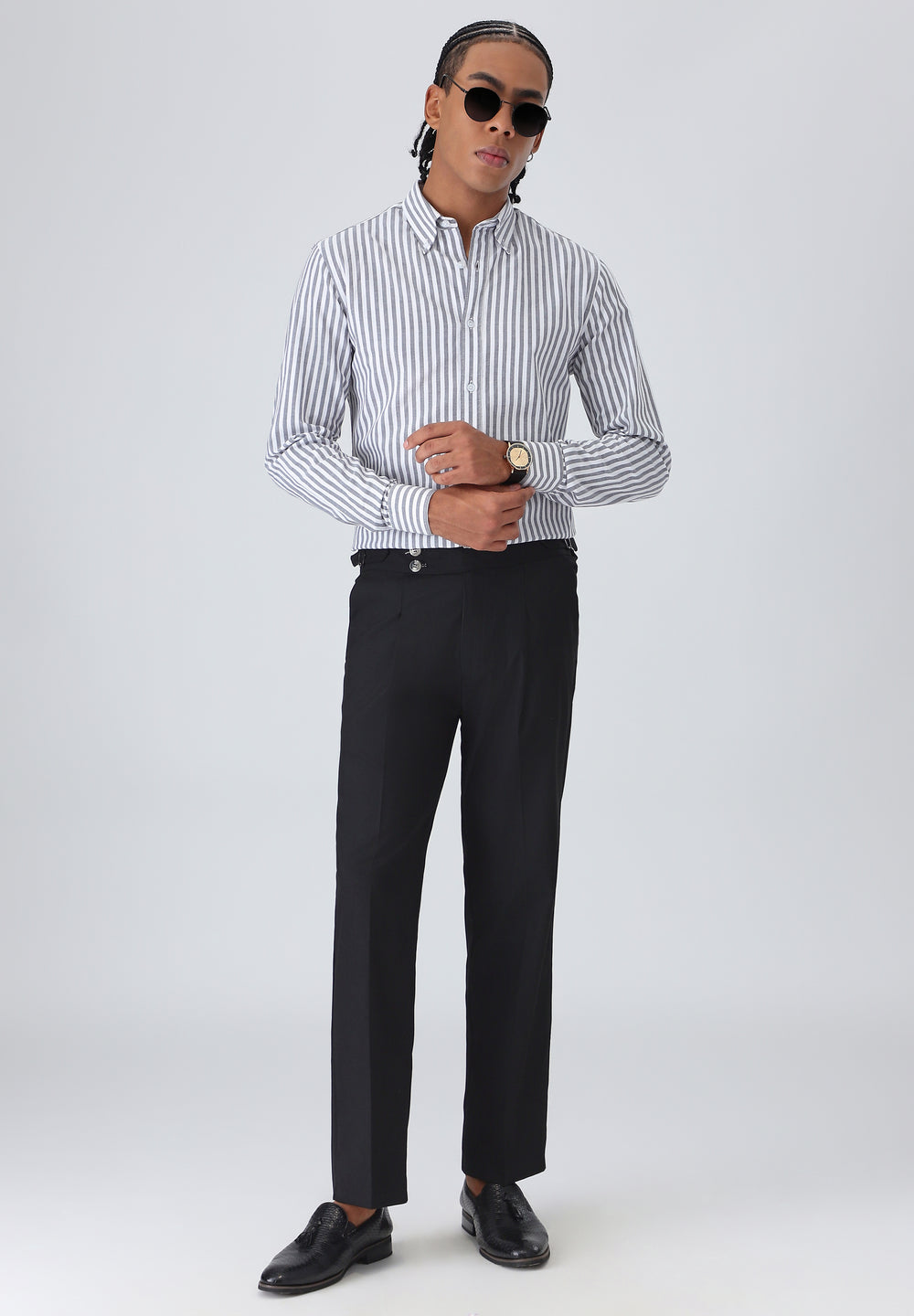 Black Cotton Oxford Stripe Shirt