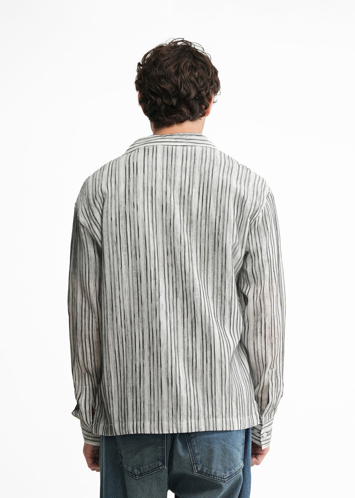 Black Crinkle Textured Printed Shirt