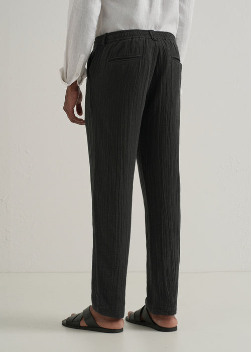 Black Crinkled Cotton Trouser