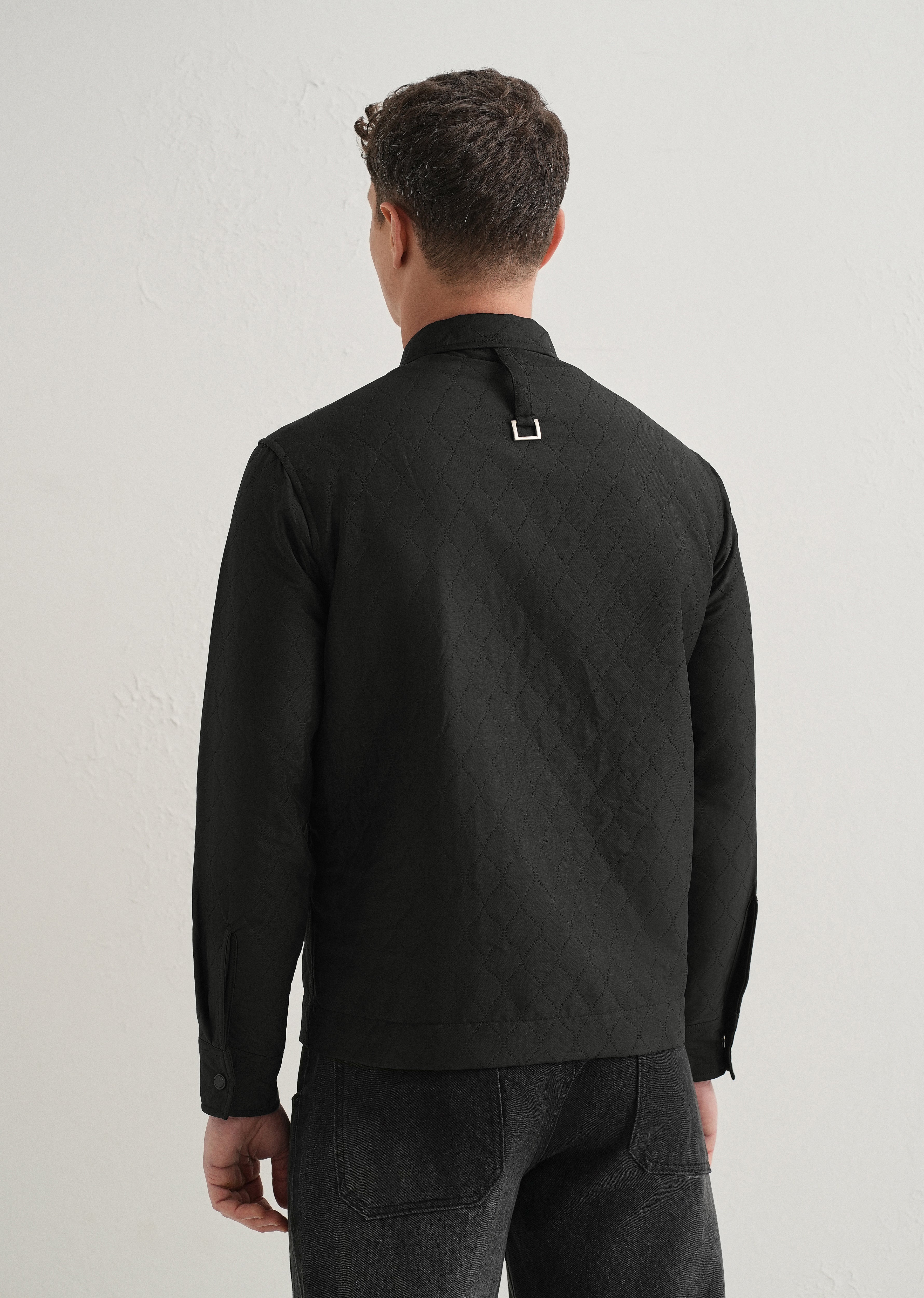 Black Cross Pocket Self Pattern Shacket