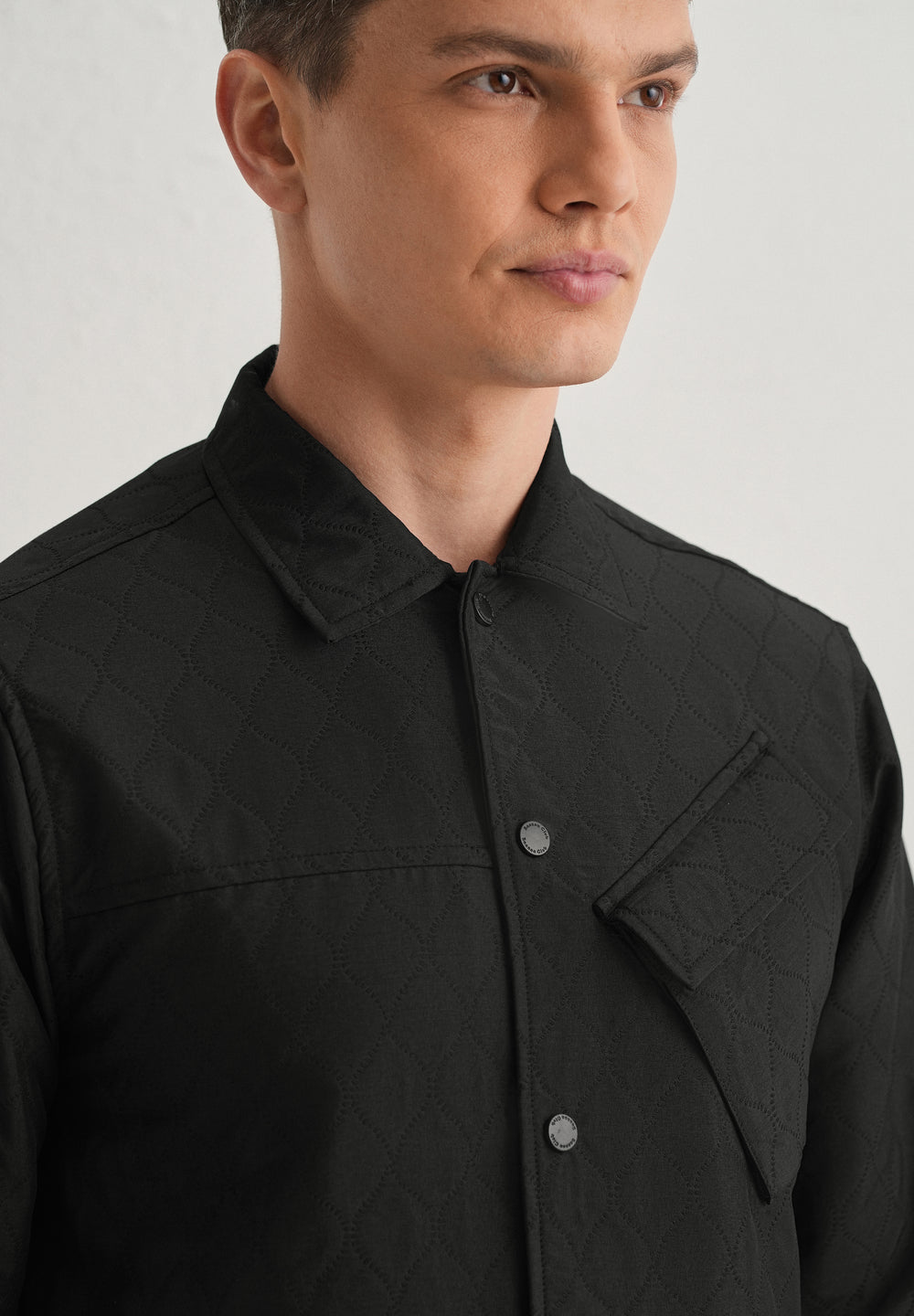 Black Cross Pocket Self Pattern Shacket