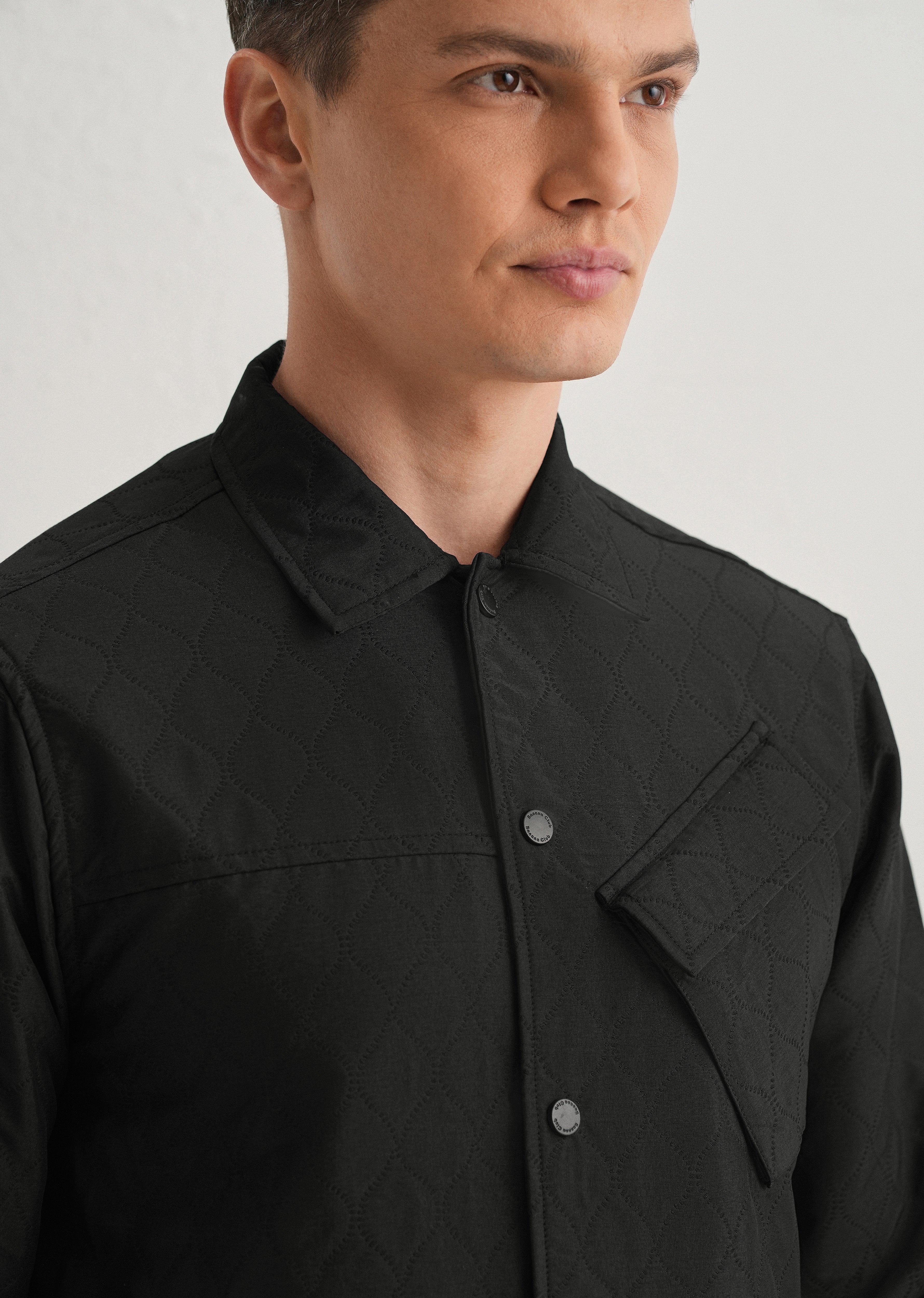 Black Cross Pocket Self Pattern Shacket