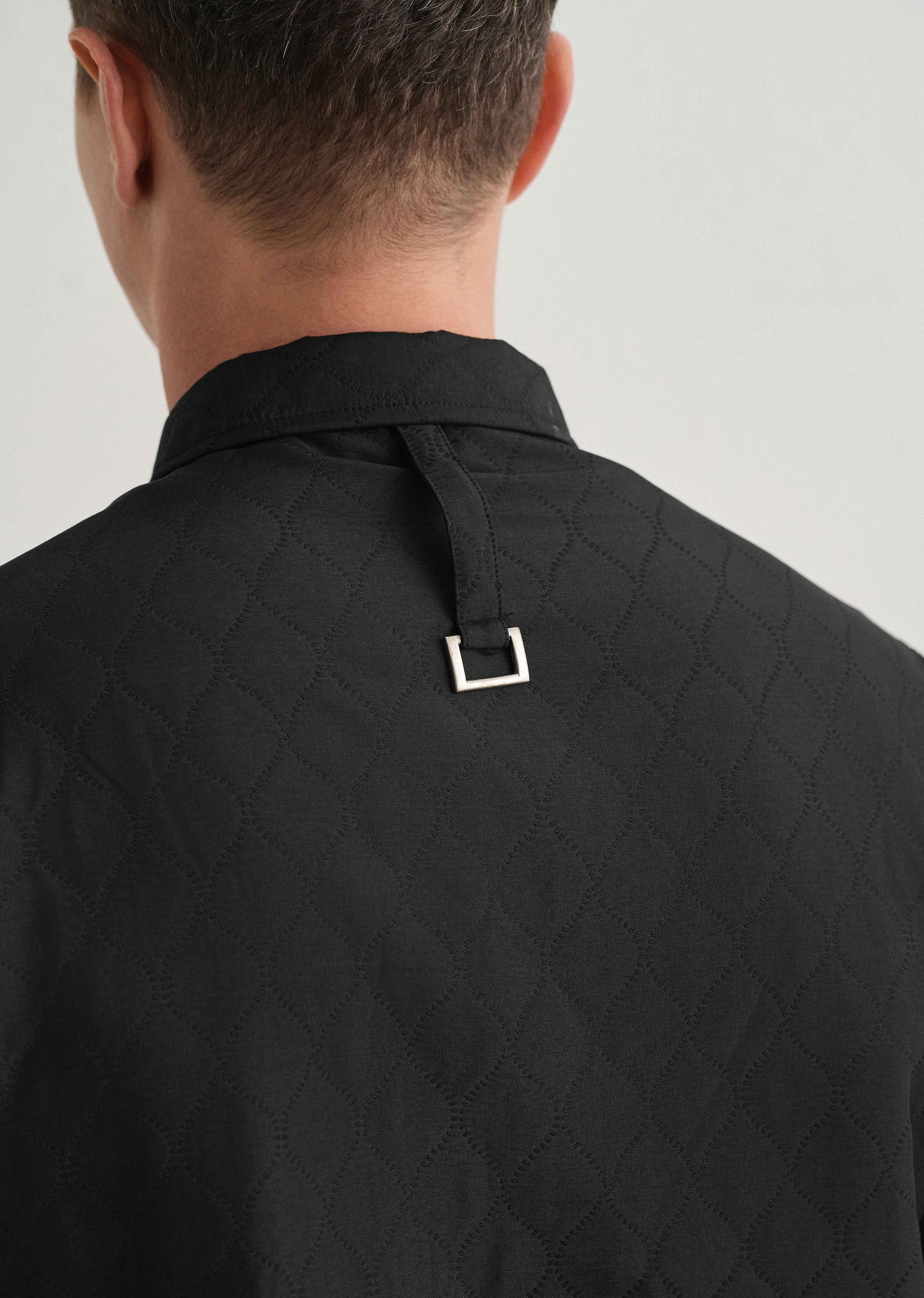 Black Cross Pocket Self Pattern Shacket