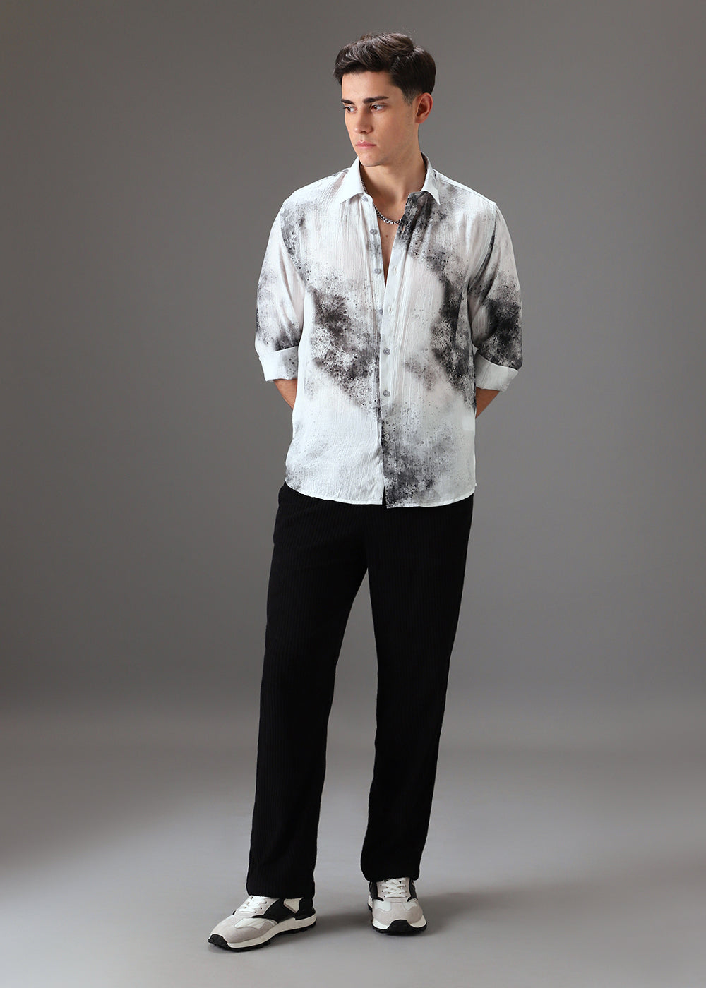 Black Crushed Printed Shirt