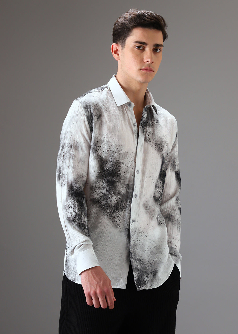 Black Crushed Printed Shirt