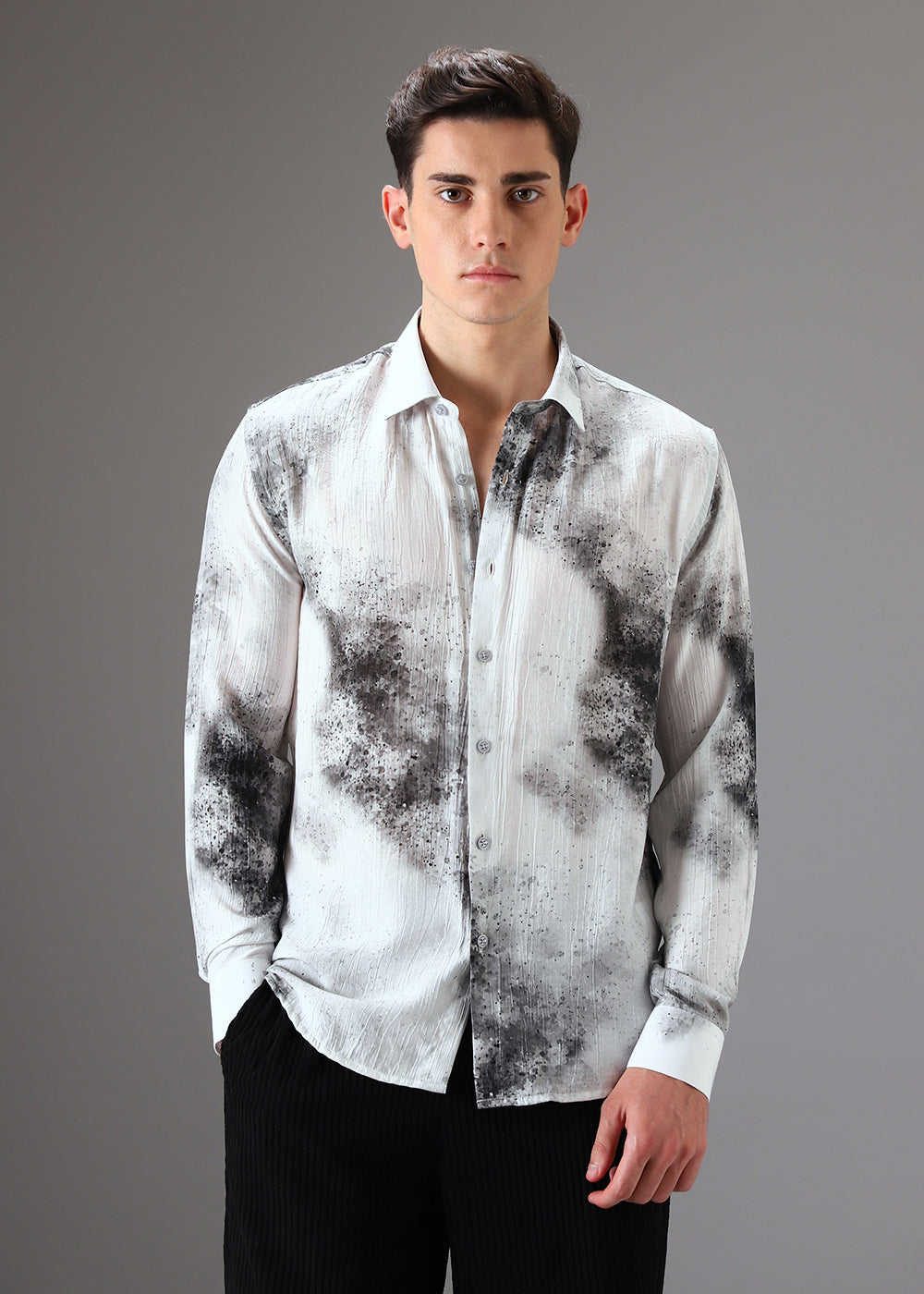 Black Crushed Printed Shirt