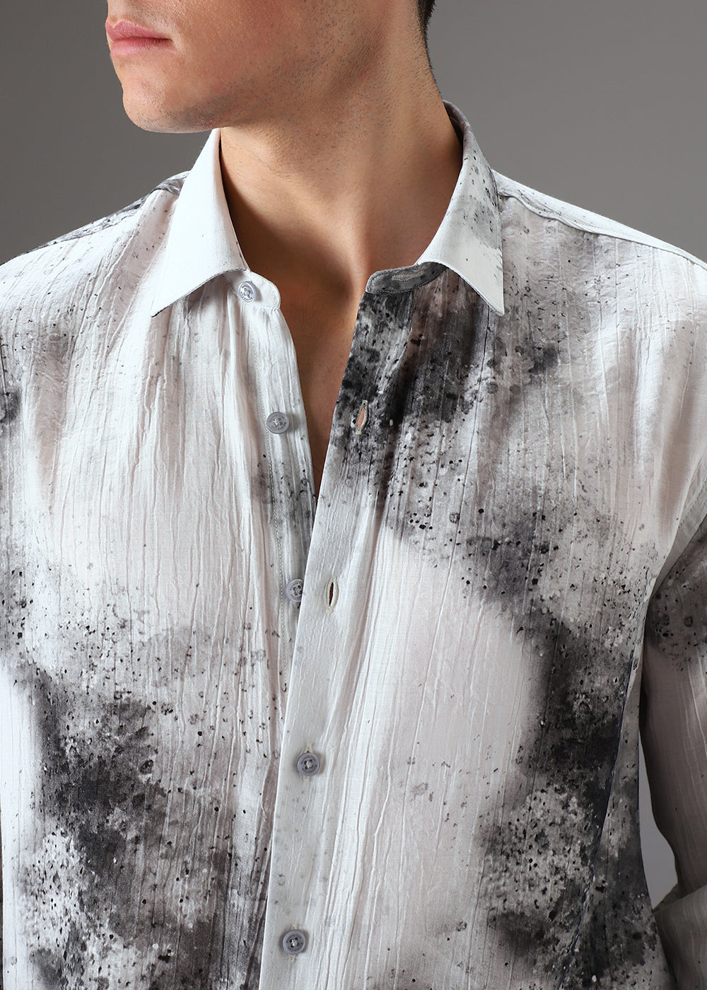 Black Crushed Printed Shirt