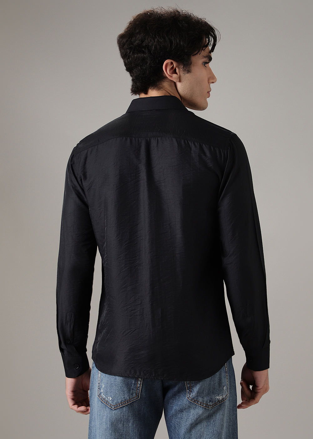 Black Crushed Satin Shirt