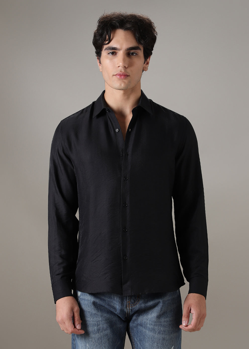 Black Crushed Satin Shirt