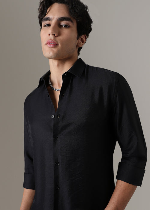 Black Crushed Satin Shirt