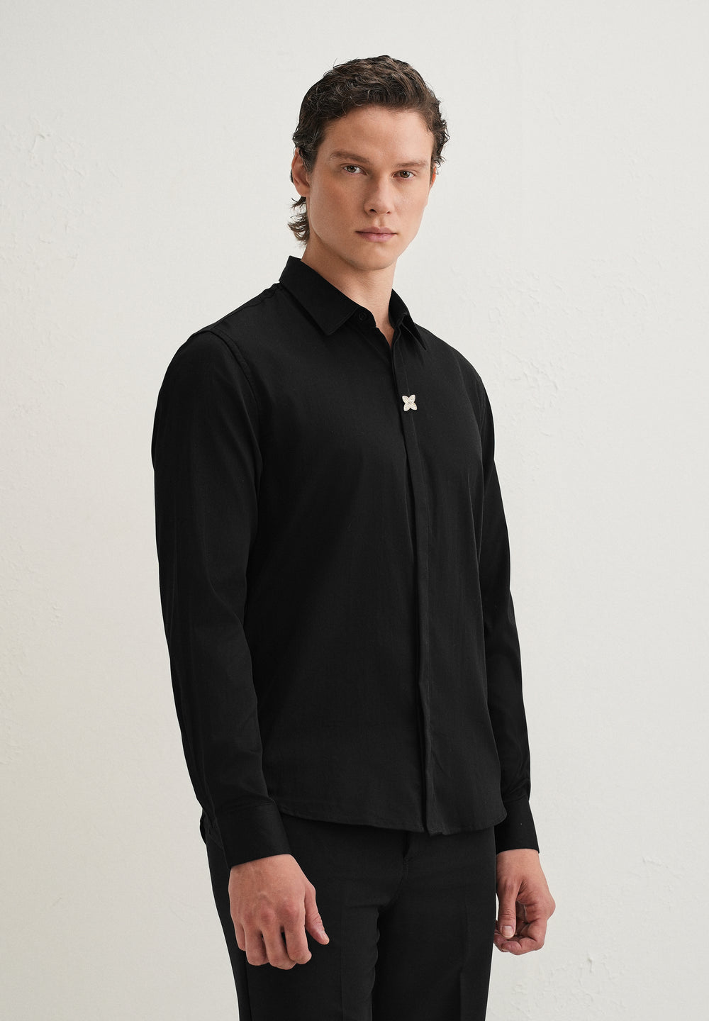 Black Crystal Flower Designer Shirt