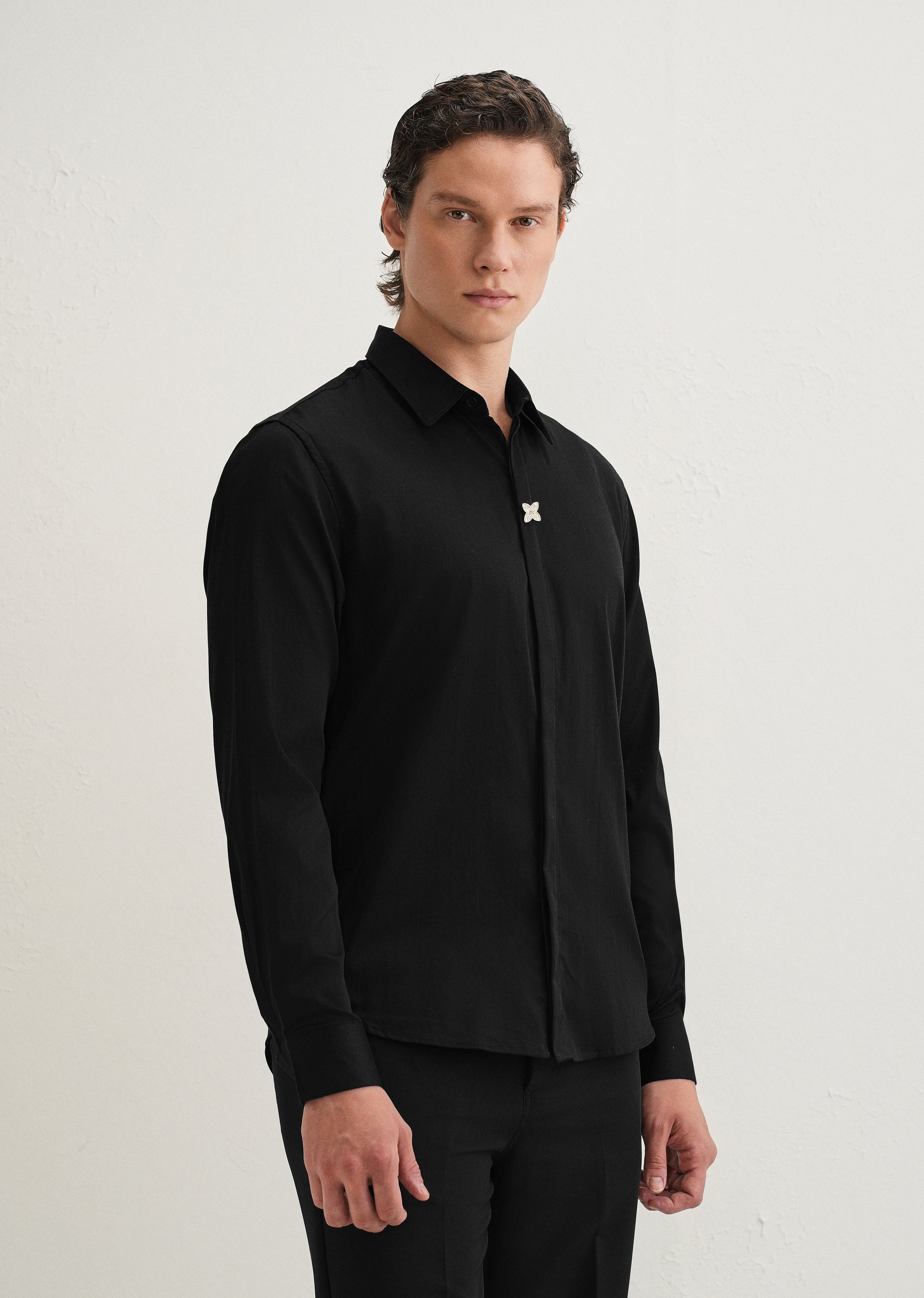 Black Crystal Flower Designer Shirt