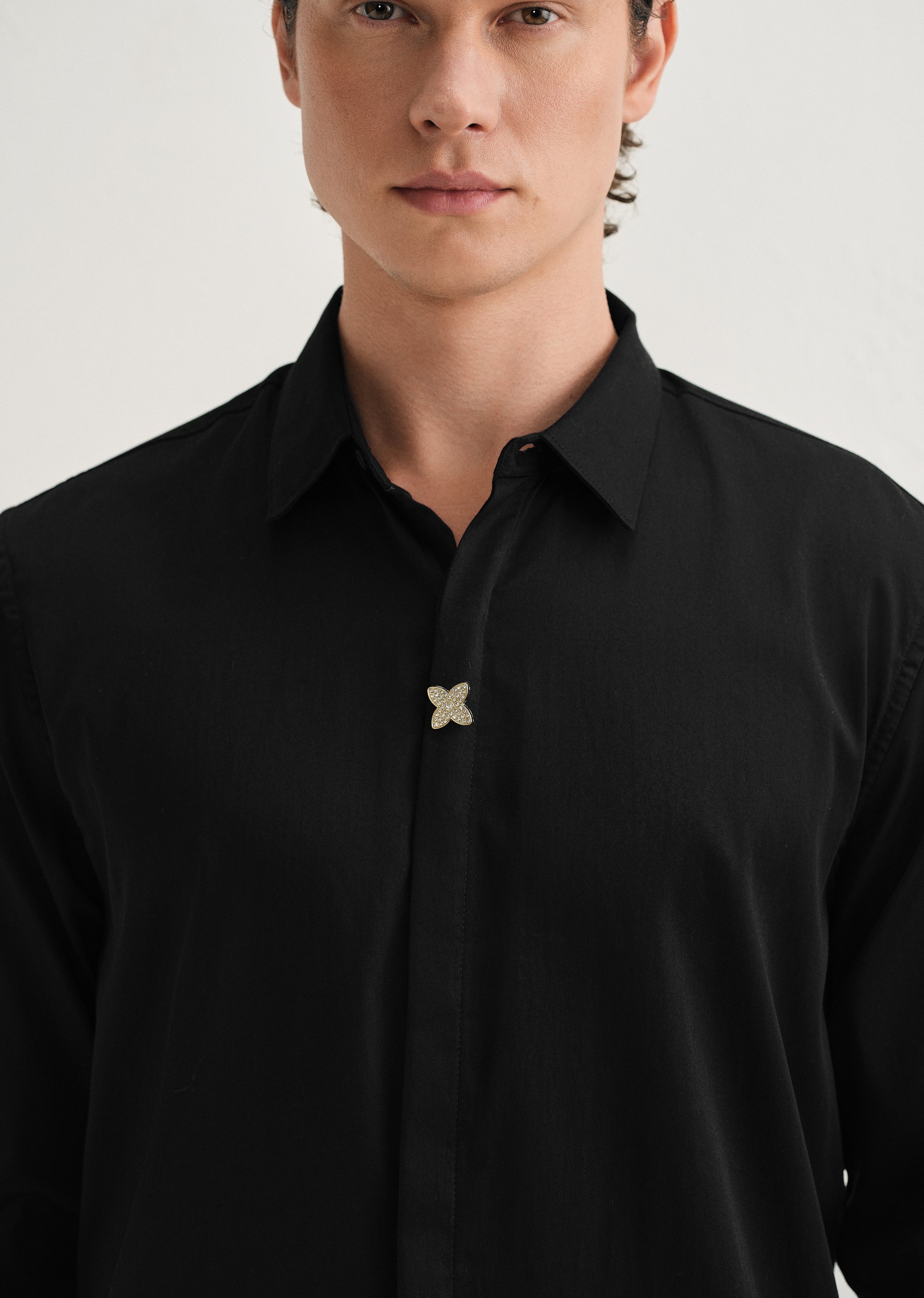 Black Crystal Flower Designer Shirt