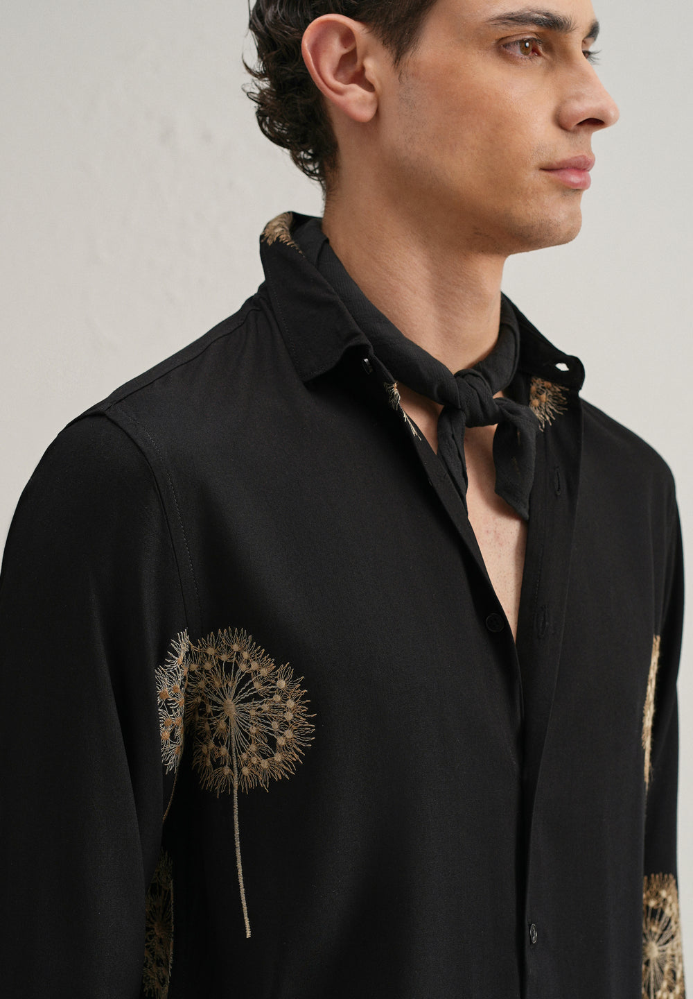 Black Dandelion Embroidery Shirt