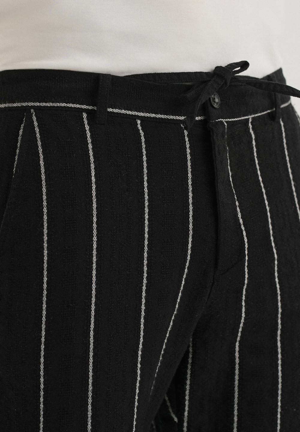 Black Dobby Cotton Stripe Pants