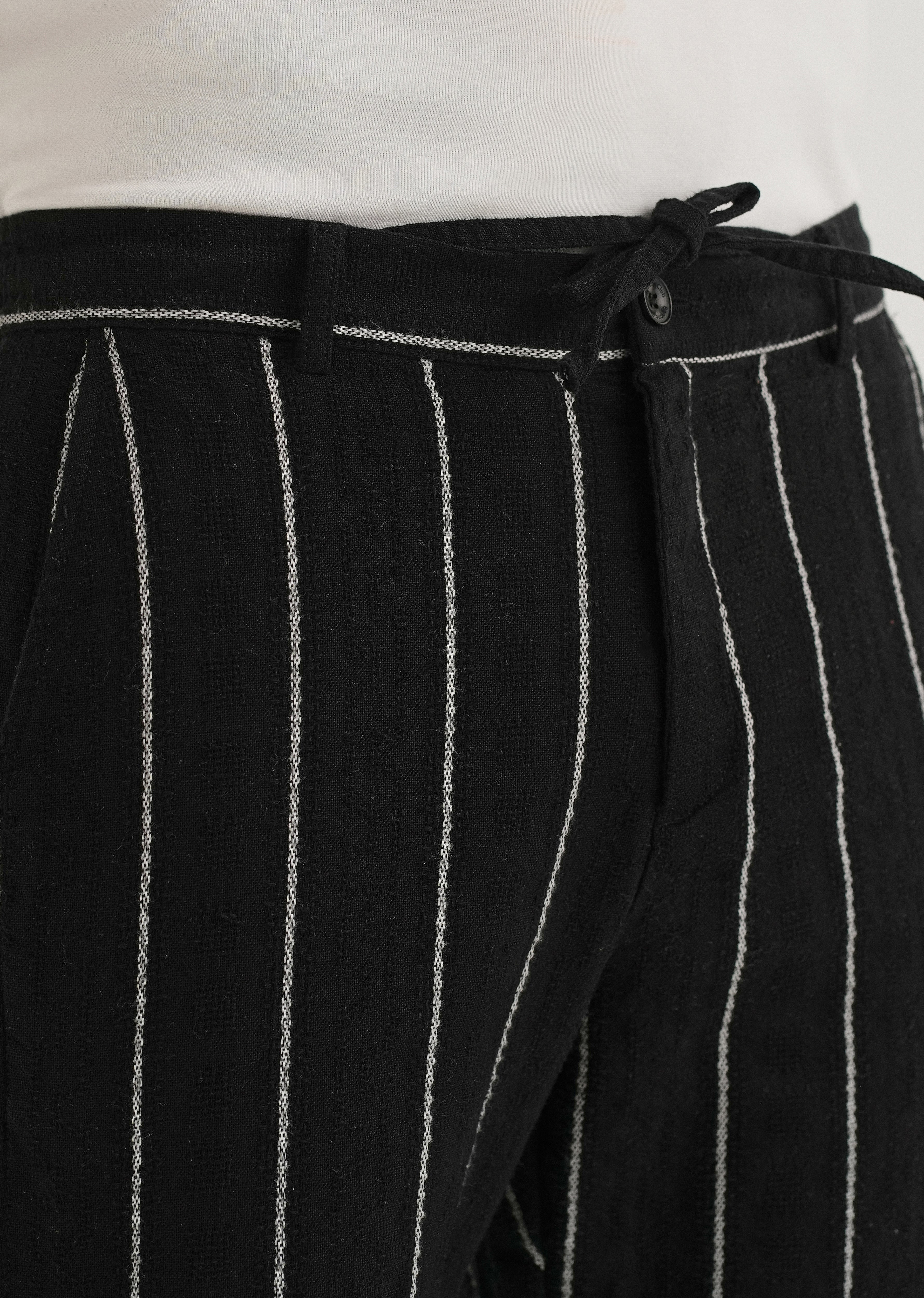 Black Dobby Cotton Stripe Pants