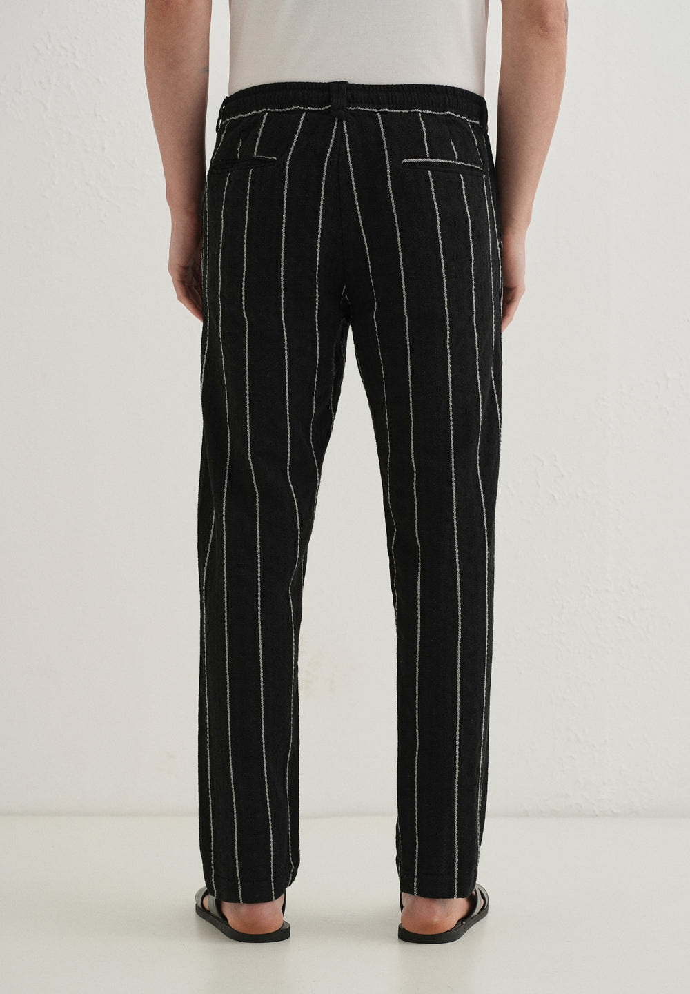 Black Dobby Cotton Stripe Pants