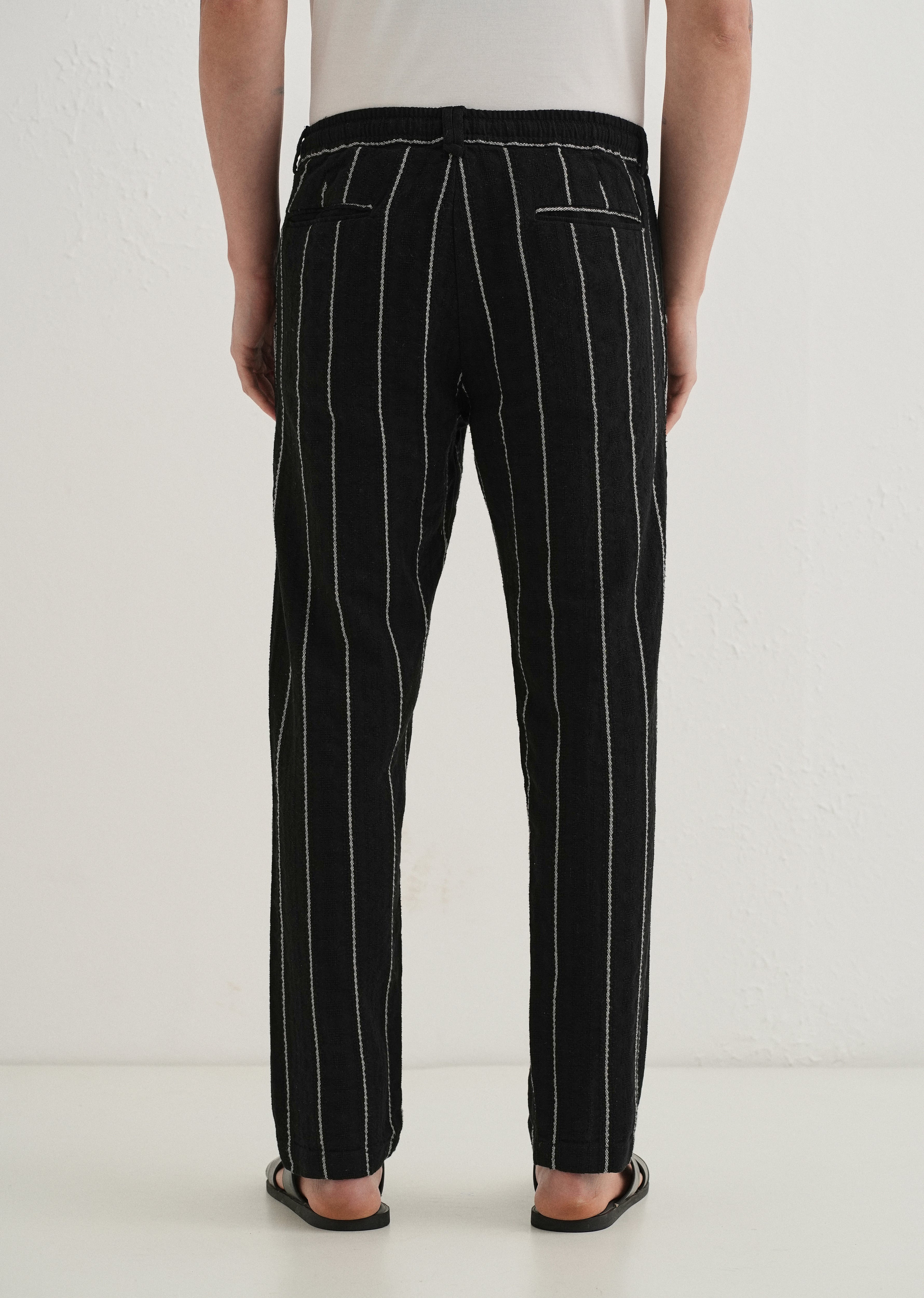 Black Dobby Cotton Stripe Pants