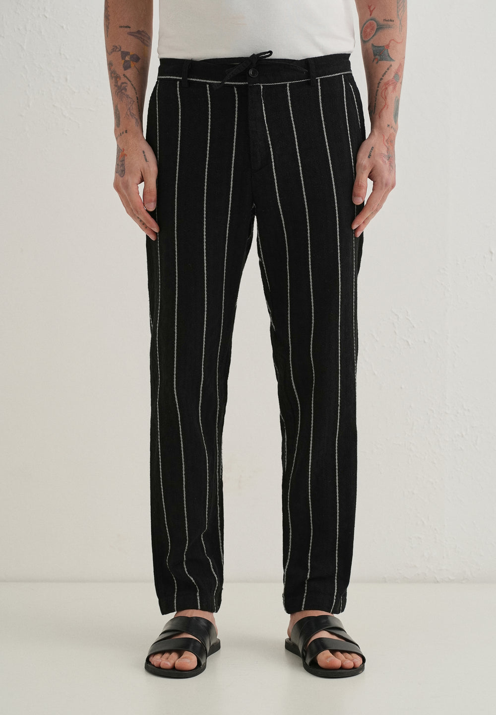 Black Dobby Cotton Stripe Pants