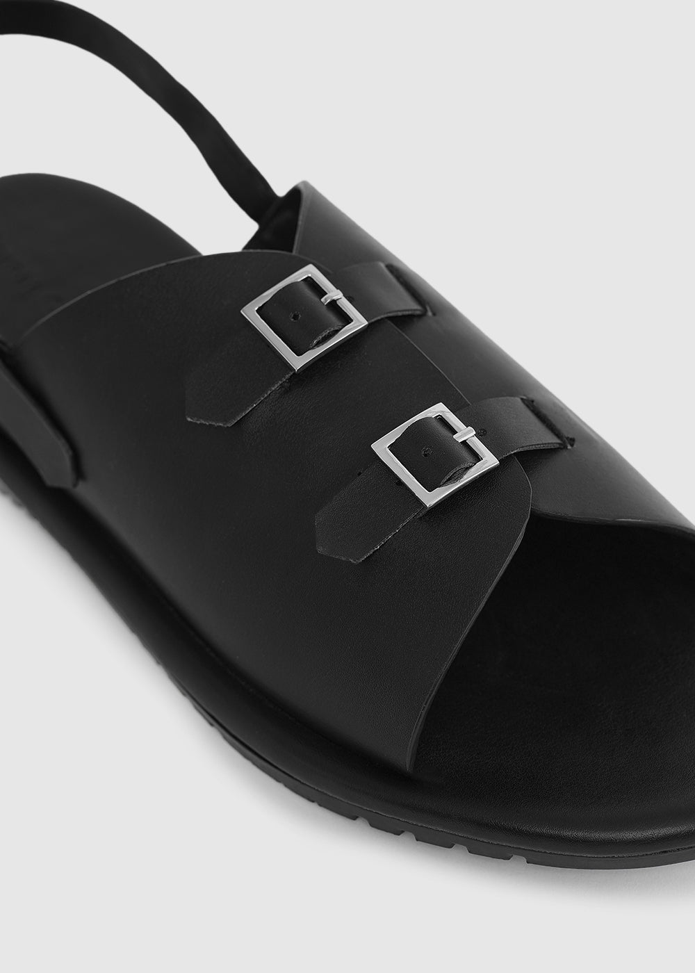 Black Double Buckle Backstrap Sandals
